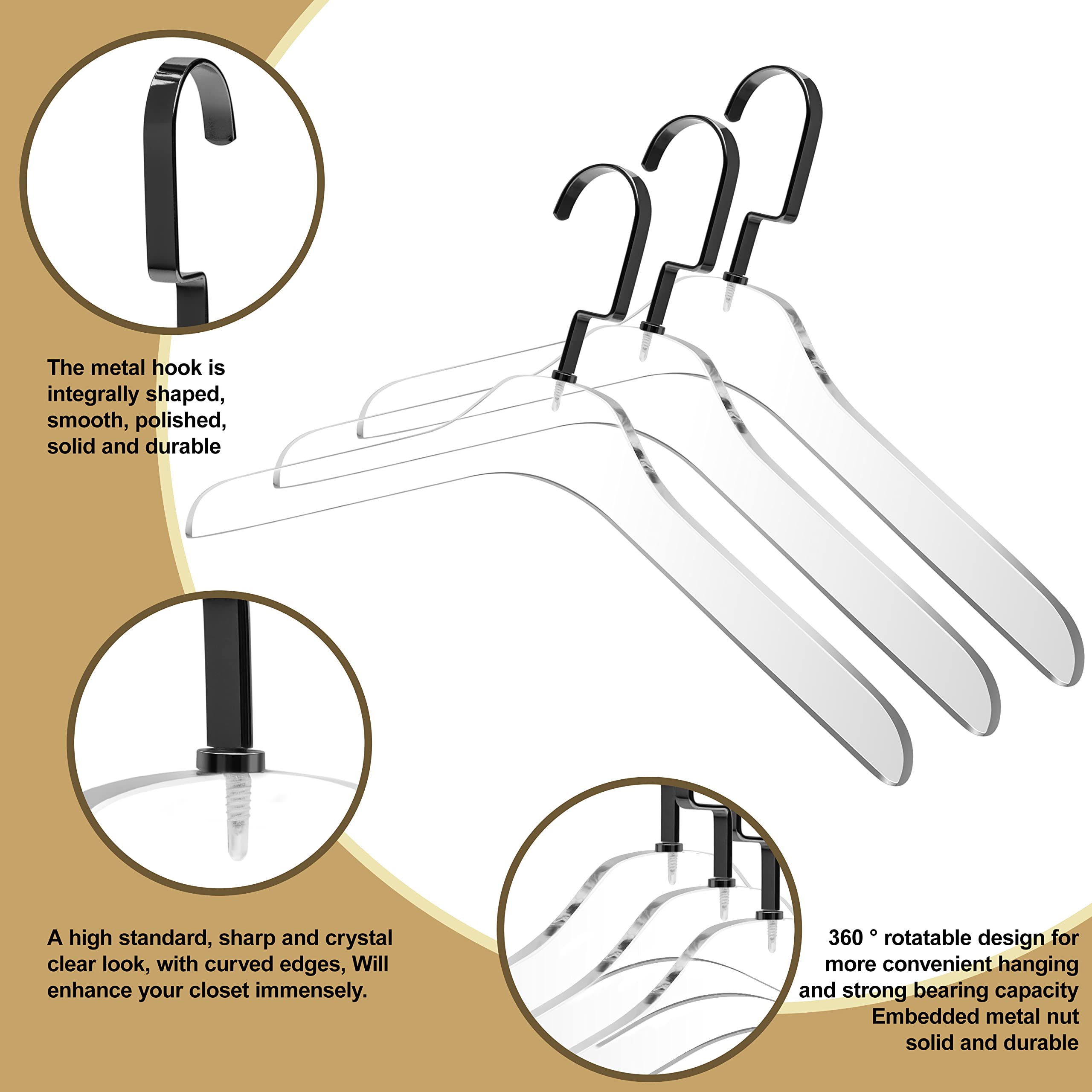 50 Quality Clear Acrylic Lucite Coat Suit Hangers, Stylish Clothes Hanger with Silver Hook - Coat Hanger for Dress, Suit - Closet Organizer Adult Hangers (Matte Silver, 50) - Acceptable