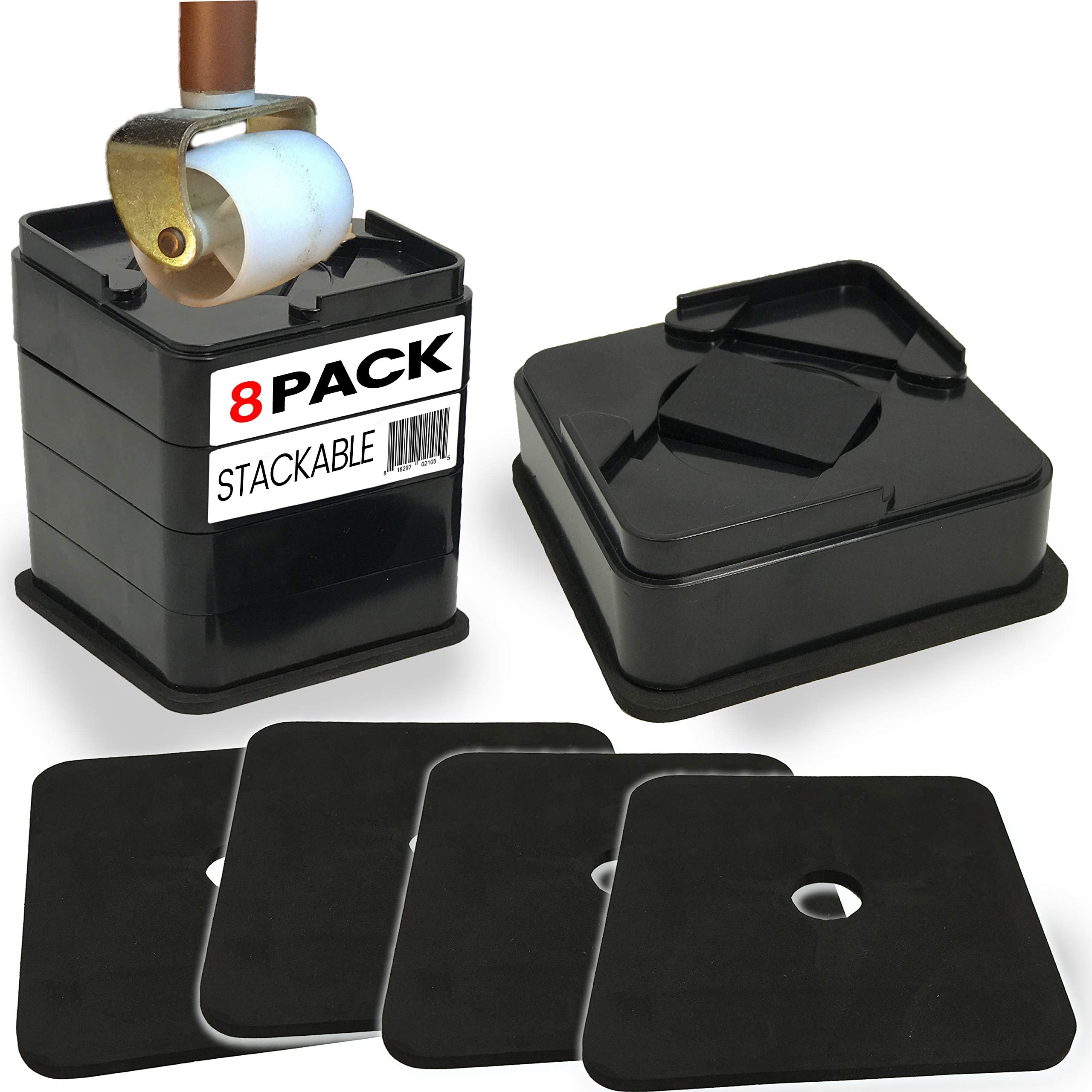 iPrimio Stackable Black Bed. Desk, Couch, Chair Riser/Lift (Pat. Pending) Includes Rubber Bottom Won't Scratch Floors, Stand Assist, Adjustable Heights - Very Good