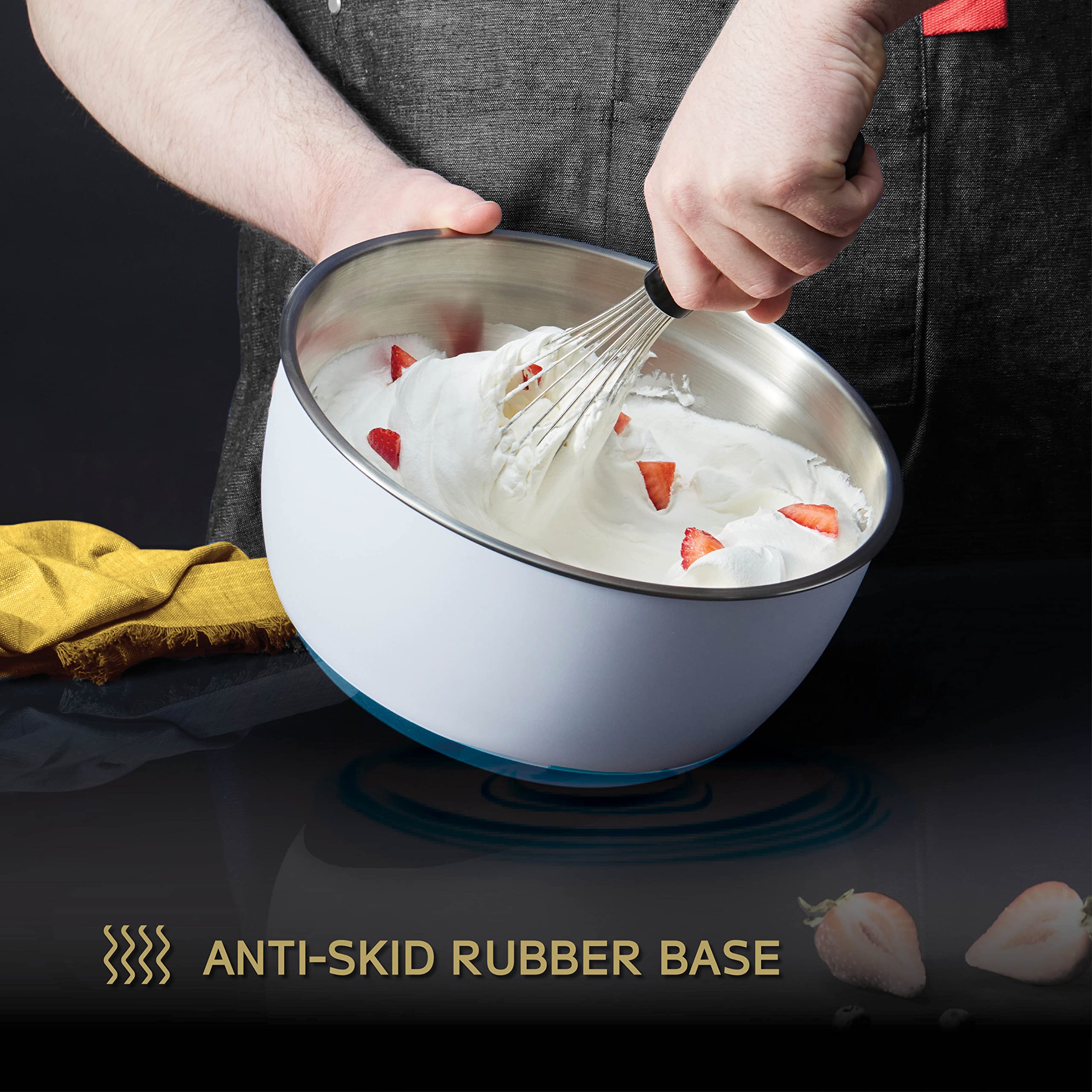 Earthmade Evolution Microwave Stainless Steel Mixing Bowl with Lid Set, 1.5qt. 2qt. 4.5qt. Tempered Glass Lids- Glass Mixing Bowl Alternative, Eco Friendly, - Like New