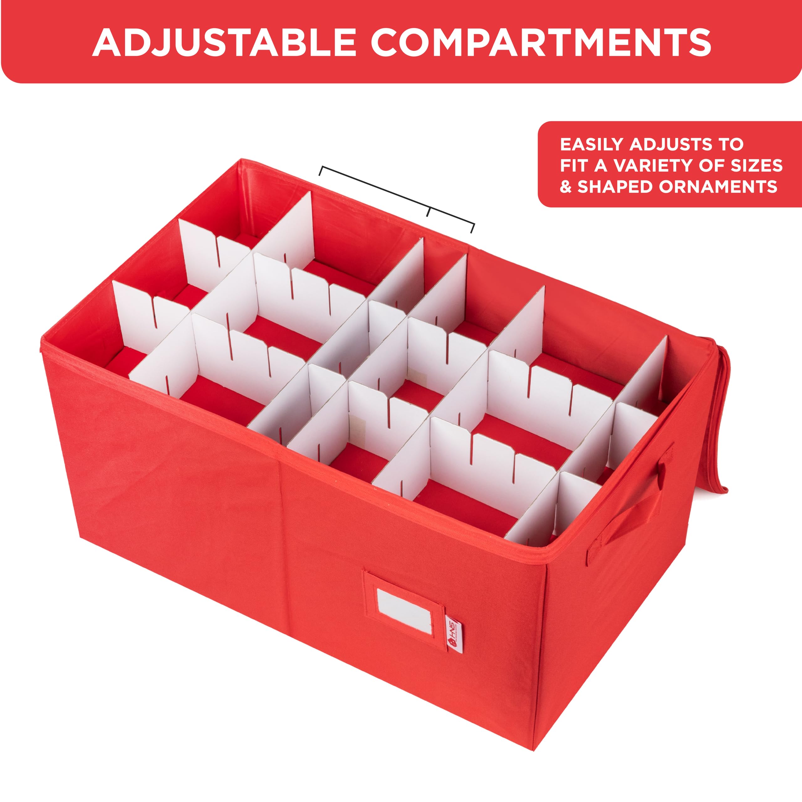 Christmas Ornament Storage Container with Dividers -Box Stores Up to 54-4" Ornaments, Zippered, Convenient, Adjustable, Heavy Duty 600D, Large Organizer Bin to Protect and Store Holiday D�cor (Red) - Acceptable