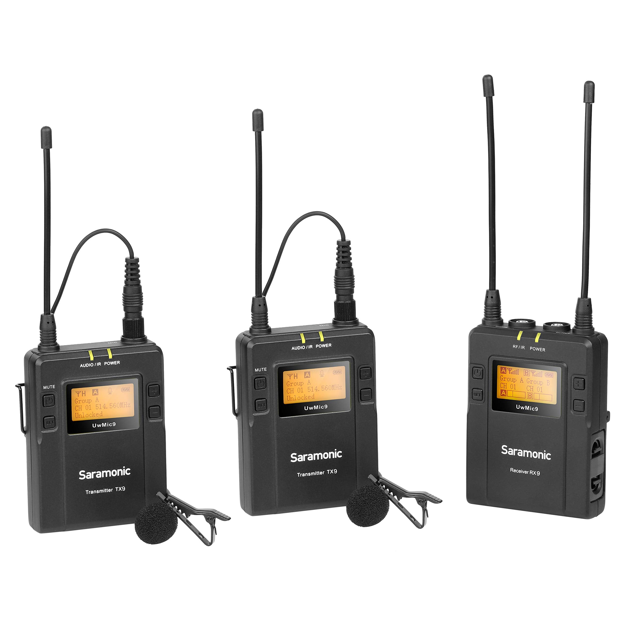Saramonic UwMIC9 96-Channel Digital UHF Wireless Dual Lavalier Microphone System, Includes 2x TX9 Bodypack Transmitter and RX9 Portable Receiver - Acceptable