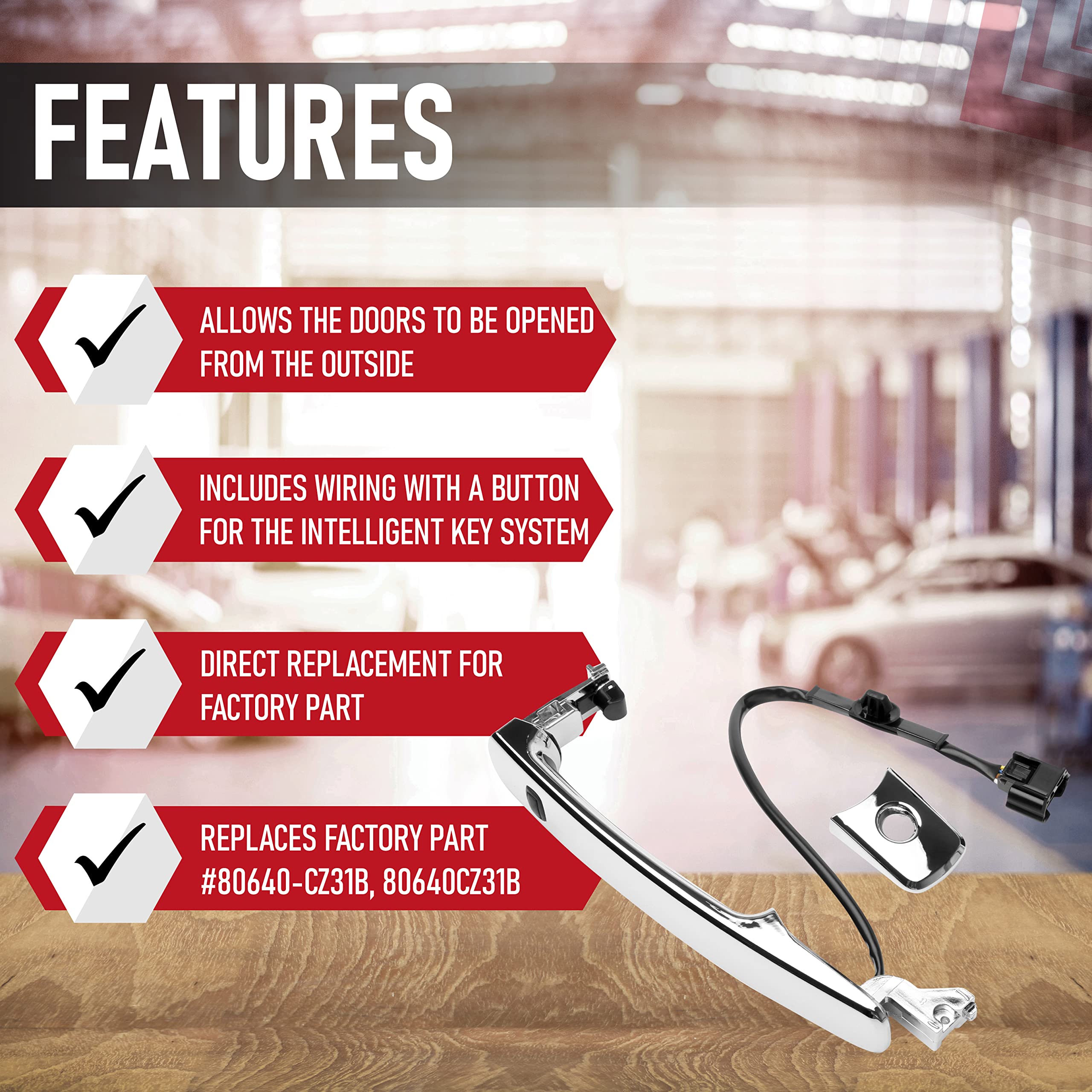 Exterior Door Handle Chrome Front Left Driver Side with Keyhole- Compatible with Nissan Vehicles - 2010, 2011, 2012, 2013 Rogue - Replaces 80640CZ31B, 80640-CZ31A, 80645-CA000 - Smart Entry Keyless - Very Good