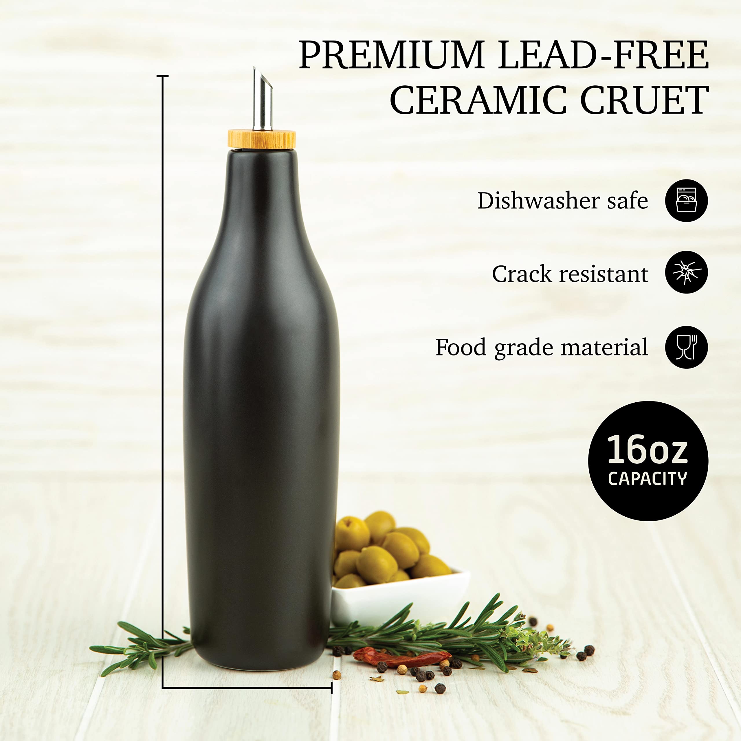 kitchentoolz Ceramic Olive Oil Dispenser Bottle, 16 Oz Container for Kitchen Counter - Like New