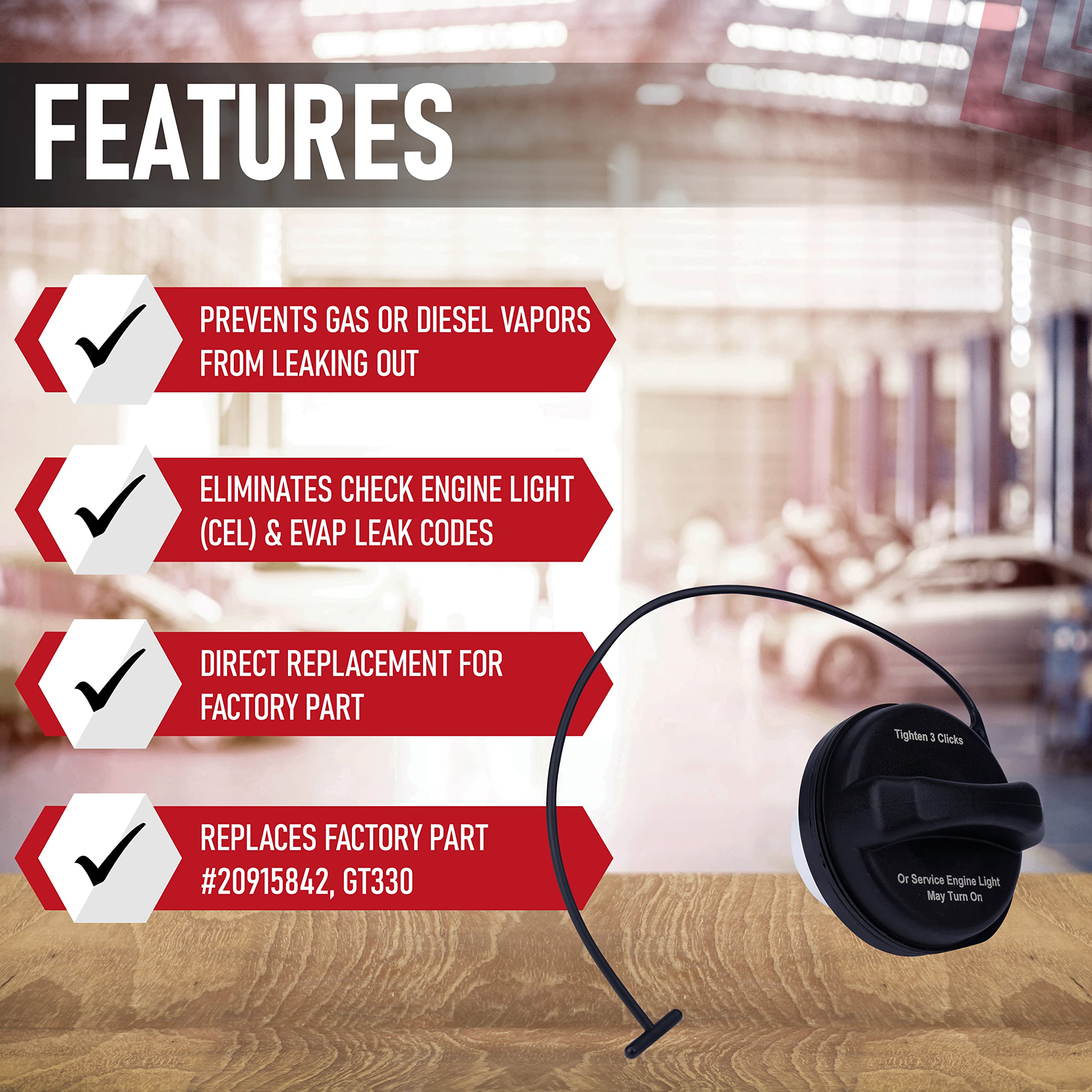 Replacement Fuel Tank Gas Cap - Compatible with Chevy, GMC, Cadillac & More - Enclave, Escalade, Avalanche, Silverado, Sierra, Yukon, Suburban, Tahoe, Traverse - Replaces GT330, 20915842 - Very Good