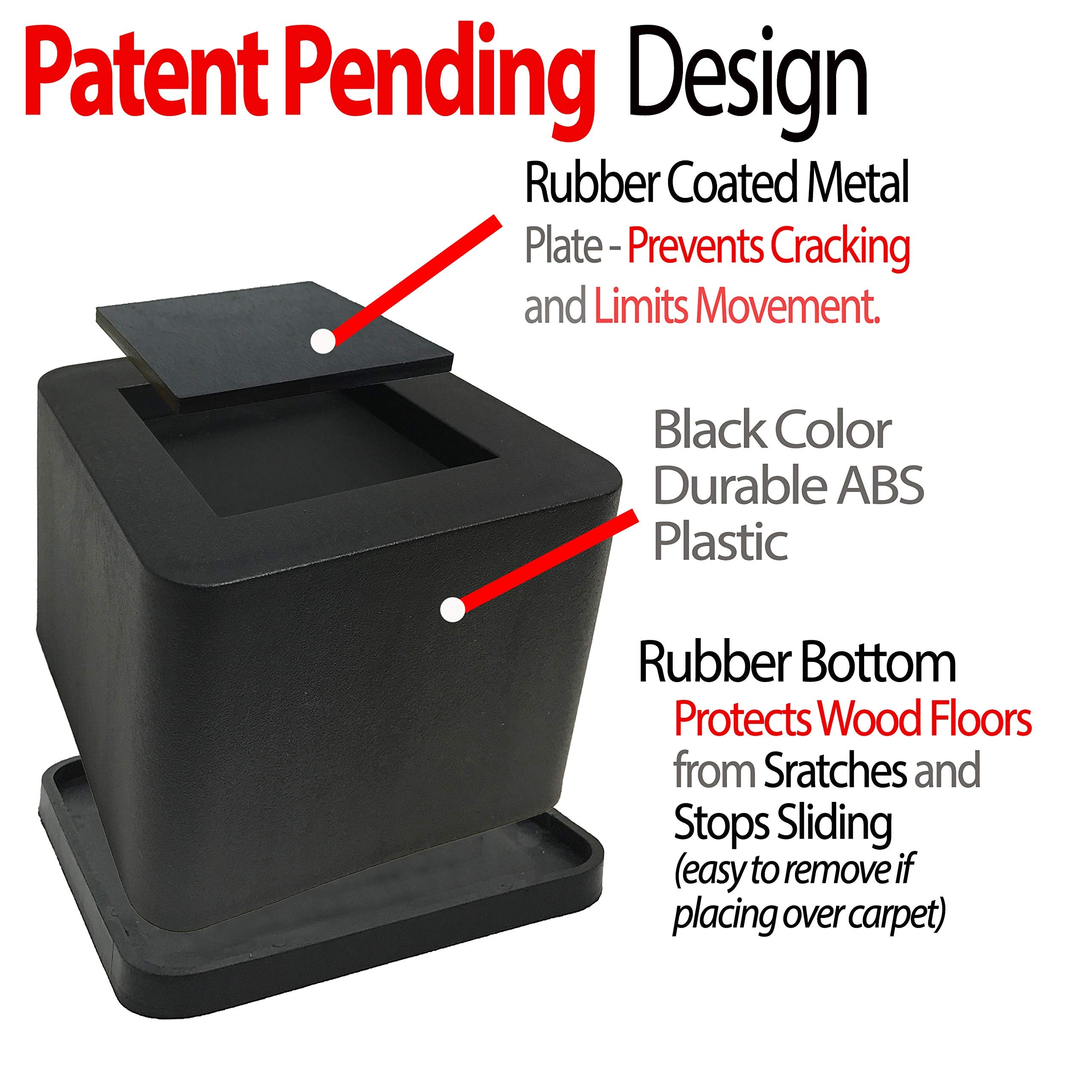 iPrimio Bed Risers Heavy Duty - Square, 3" Lift, 4pk, Up to 6800lbs - Bed Raising Blocks, Furniture Risers, Dorm Bed Lift Risers - Safe, Sturdy Bed Lifts for Dorm Rooms, Couches, Tables, Desk Riser - Acceptable