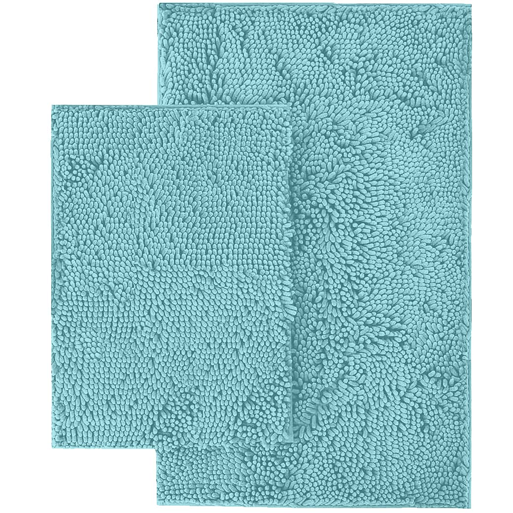 LuxUrux Bathroom Rug Set�Extra-Soft Plush Bath mat Shower Bathroom Rugs,1'' Chenille Microfiber Material, Super Absorbent (30 X 20'' + 23 x 15'', Spa Blue) - Very Good