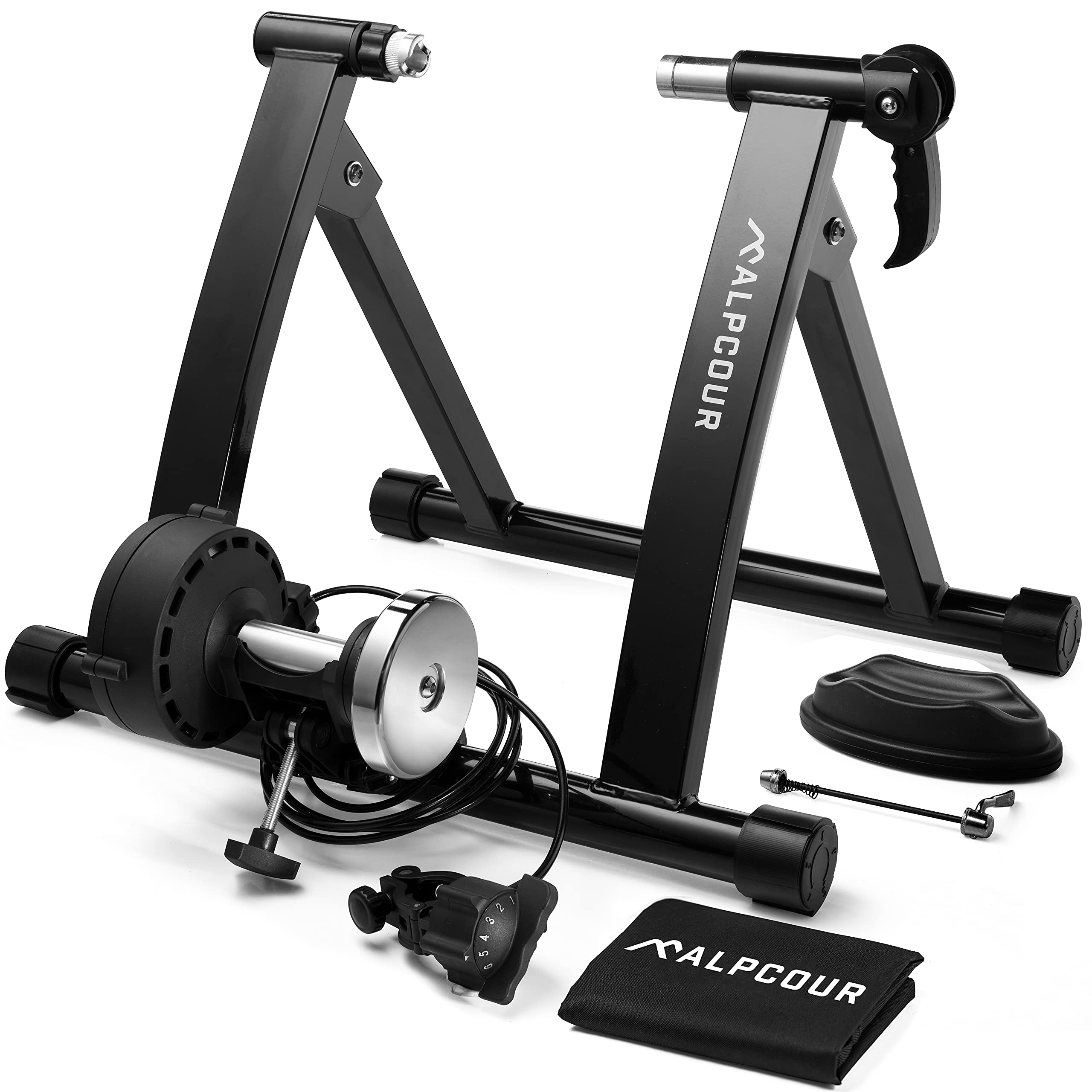 Alpcour Bike Trainer Stand for Indoor Riding � Portable Foldable Magnetic Stainless Steel Indoor Trainer, Noise Reduction, 6 Resistance Settings & Bag � Stationary Exercise for Road & Mountain Bikes - Very Good
