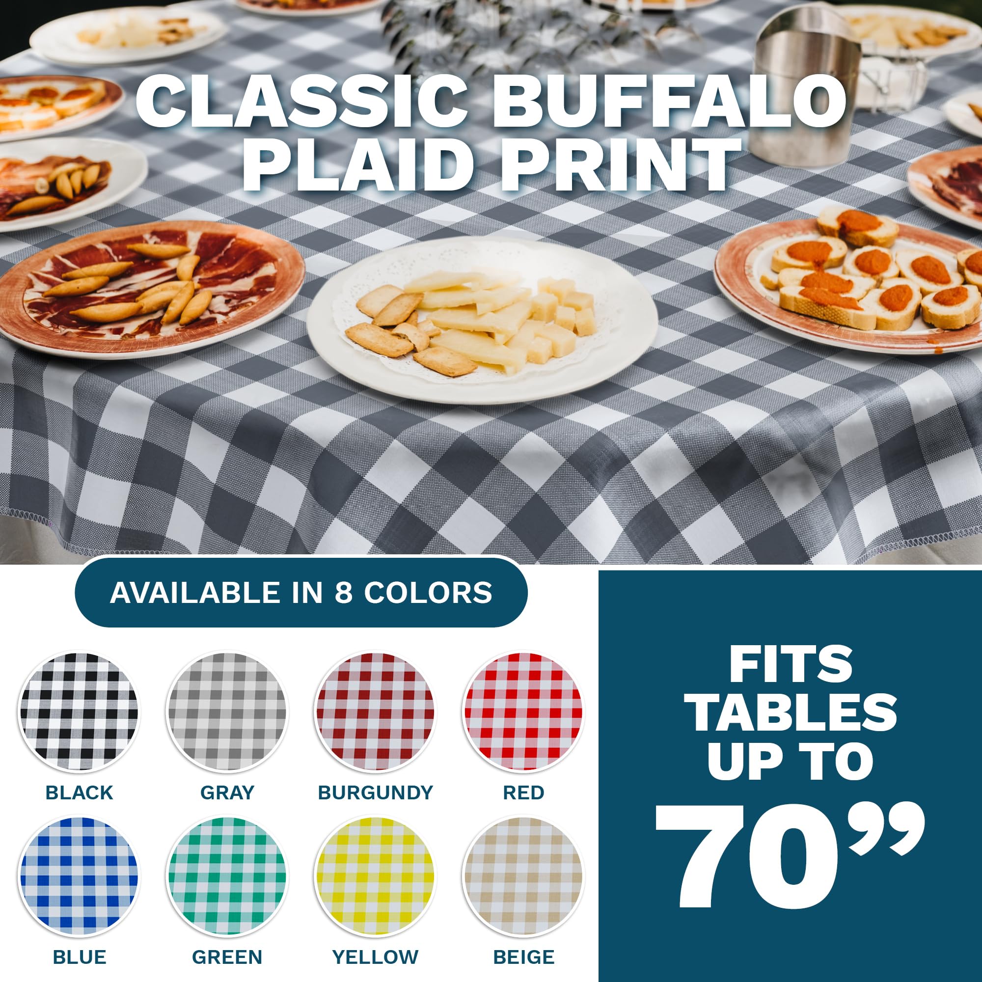 Sorfey Tablecloth - Vinyl with Flannel Back, 70" Round, Water Proof, Easy to Clean, Checked Blue Design - Like New