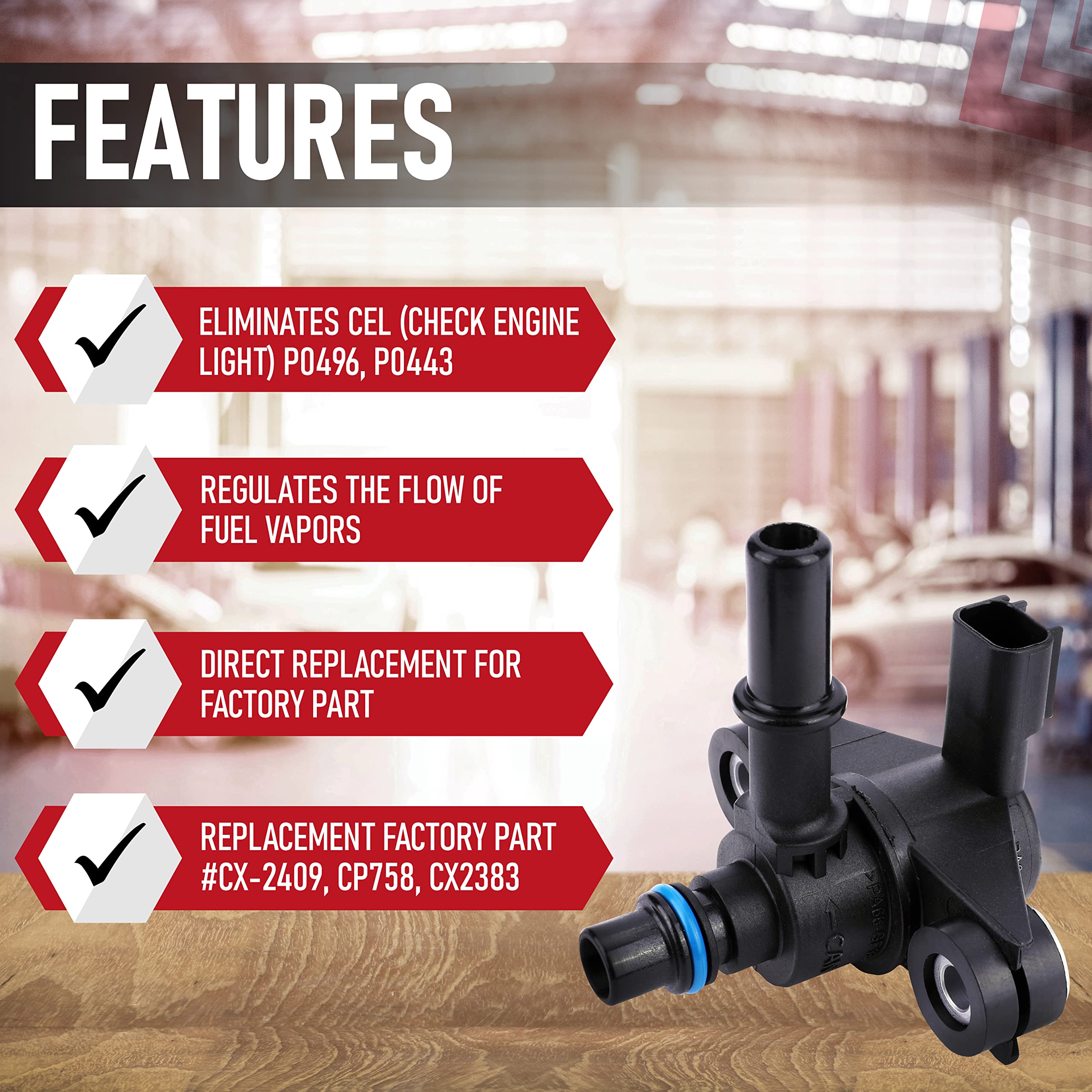 Vapor Canister Purge Valve - Replaces CX-2409, AU5Z9C915B, AU5Z-9C915-B, 911-222 - Compatible with Ford, Mazda, Lincoln, Mercury - Edge, Explorer, Escape, F150, Focus, Fusion, Mustang, Taurus, MKX - Very Good