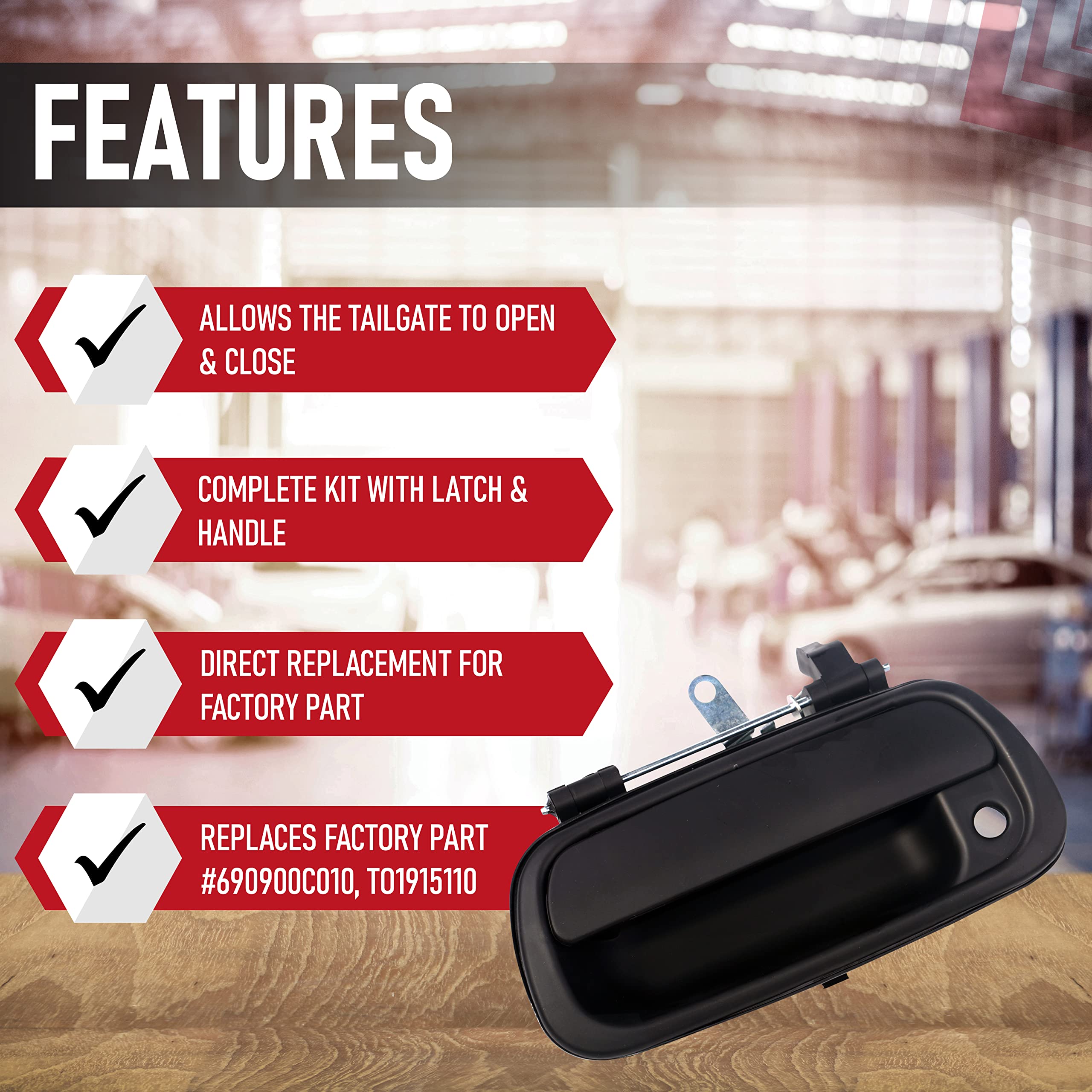 Tailgate Handle Latch with Keyhole - Replaces 690900C010, TO1915110, 690900C-030C0, 80866 - Compatible with Toyota Tundra 2000, 2001, 2002, 2003, 2004, 2005, 2006 - Liftgate Latch Trim with Clips - Like New