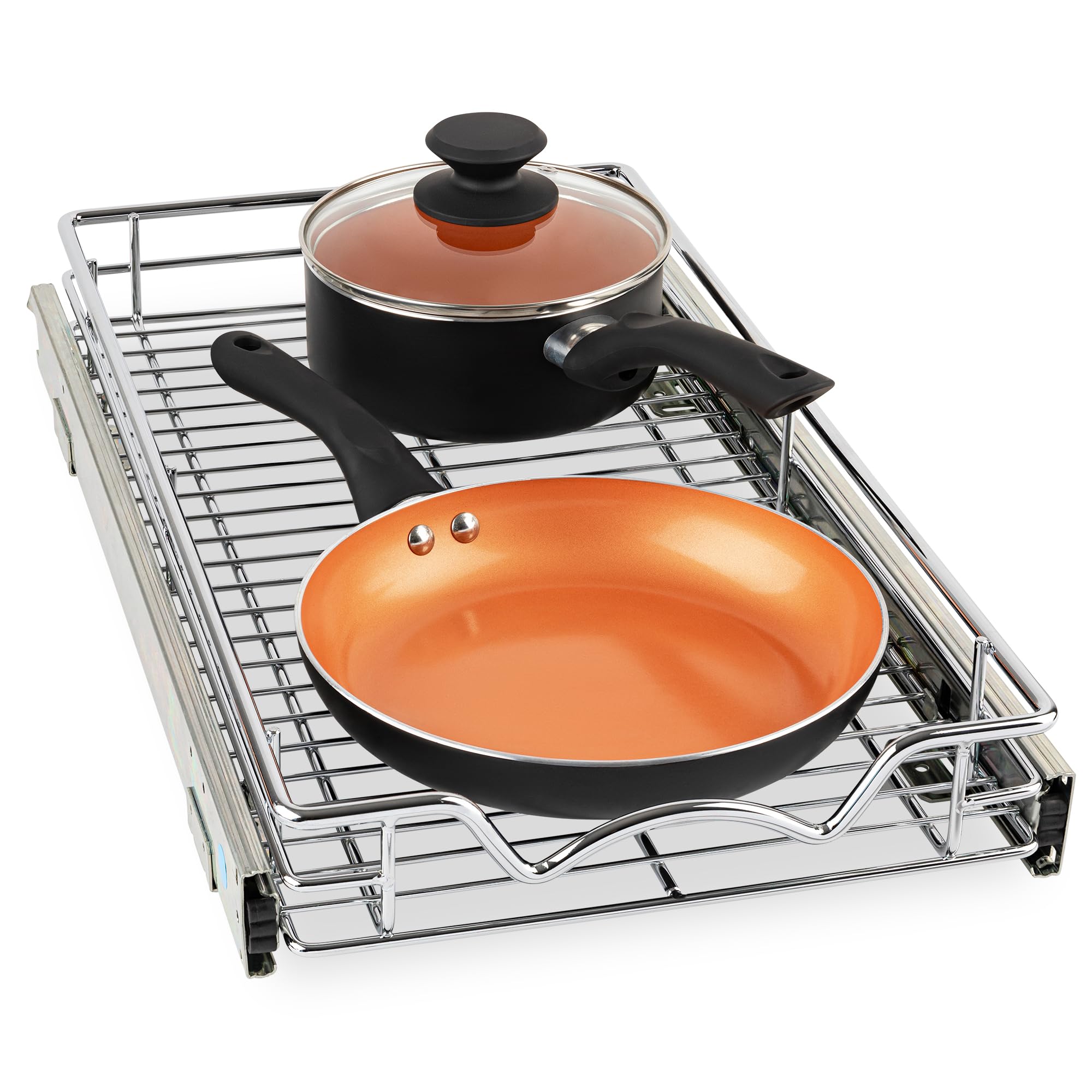 HOLD N' STORAGE Pull Out Cabinet Organizer, Heavy Duty-with Lifetime Limited Warranty, Steel Metal cabinet drawers slide out, Chrome Finish - Like New