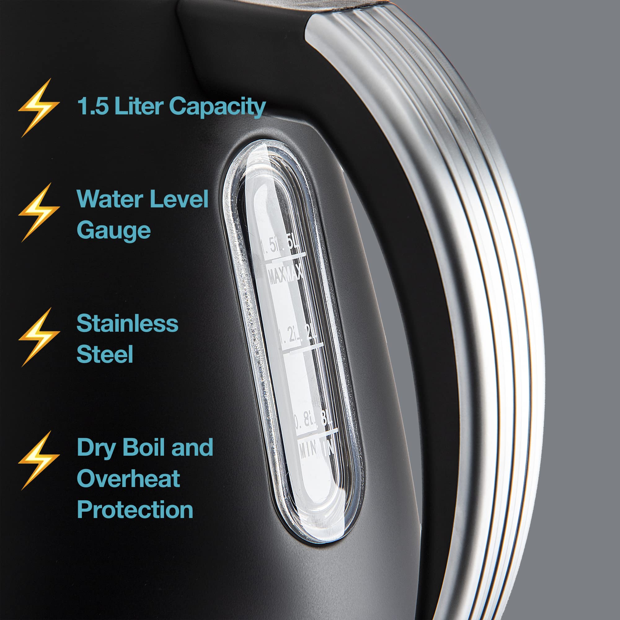 Rae Dunn Electric Water Kettle - Stainless Steel Coffee Maker, 1.5 Liter Tea Kettle, Electric Hot Water Kettle with Automatic Shut Off Boil-Dry Protection, 1500 Watt Boiling Power - Like New