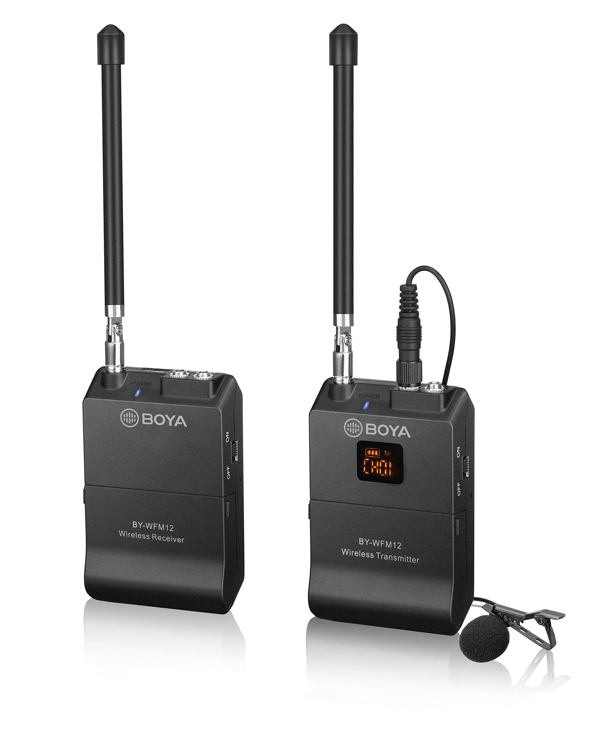 Boya BY-WFM12 - VHF Wireless Omnidirectional Lavalier Microphone System, for Capturing Single-Person Audio Interviews for Dlsrs, Camcorders, Smartphones, and Portable Recorders - Like New