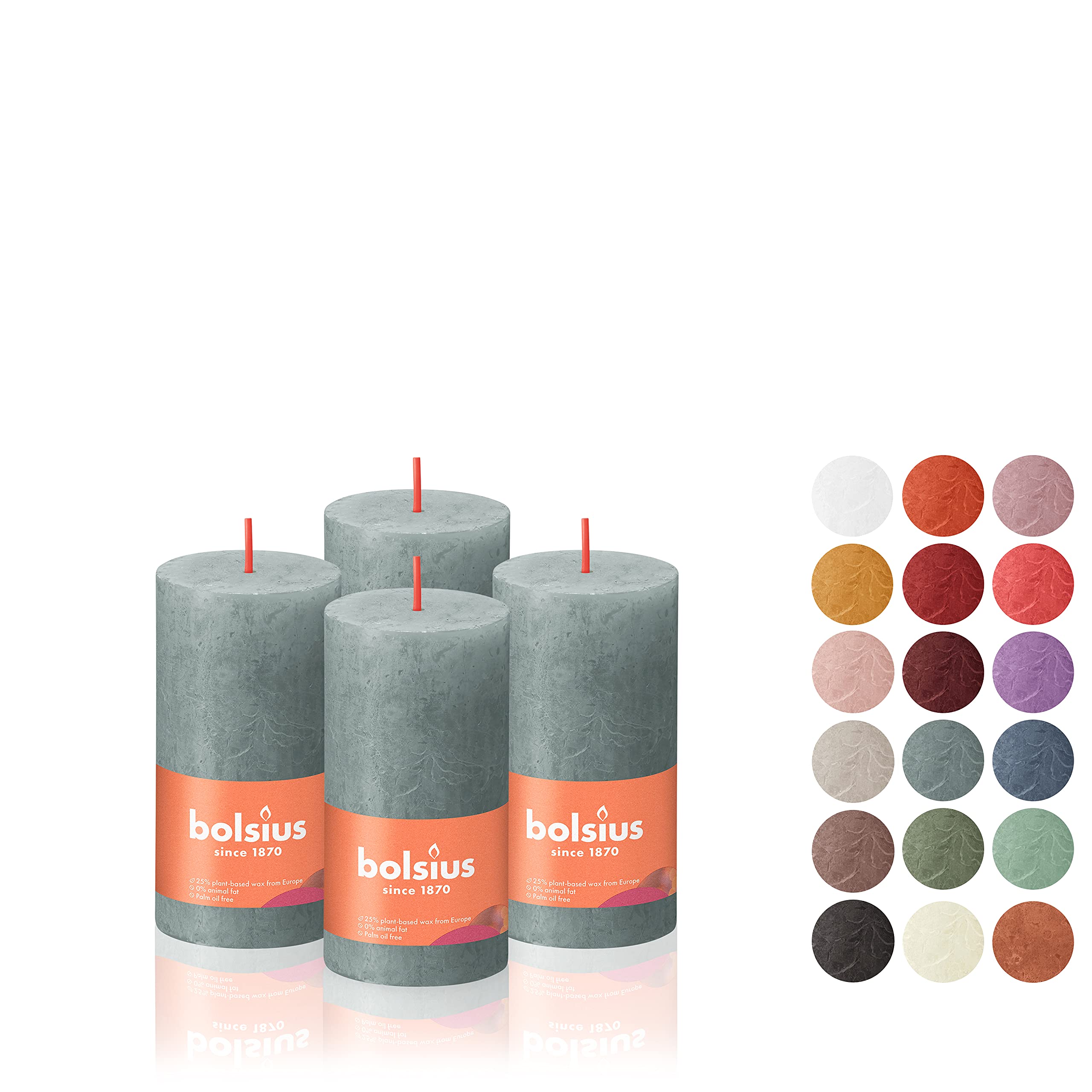 BOLSIUS 4 Pack Eucalyptus Green Rustic Pillar Candles - 2 X 4 Inches - Premium European Quality - Includes Natural Plant-Based Wax - Unscented Dripless Smokeless 30 Hour Party and Wedding Candles - Acceptable