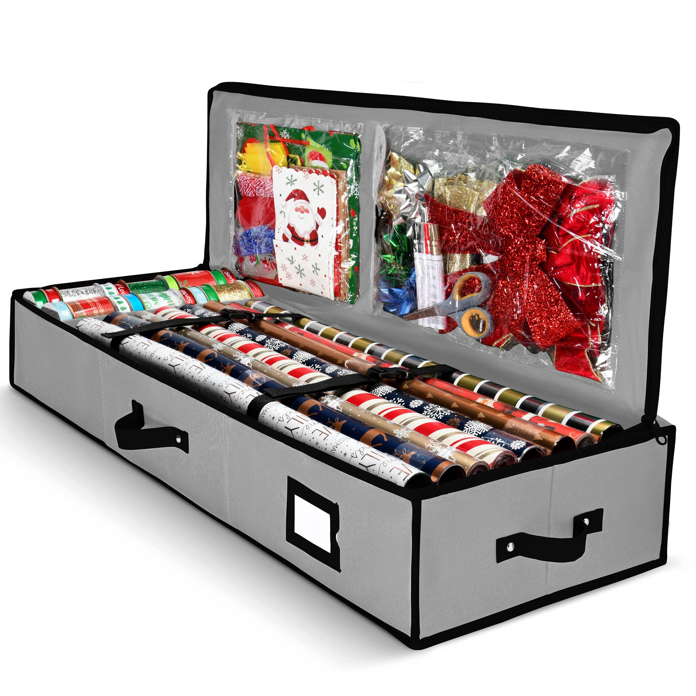 Gift Wrap Organizer, Christmas Wrapping Paper Storage Bag w/Useful Pockets for Xmas Accessories, Fits Upto 24 Rolls, Underbed Storage for Holiday Decorations, Large Capacity Storage Box - Like New