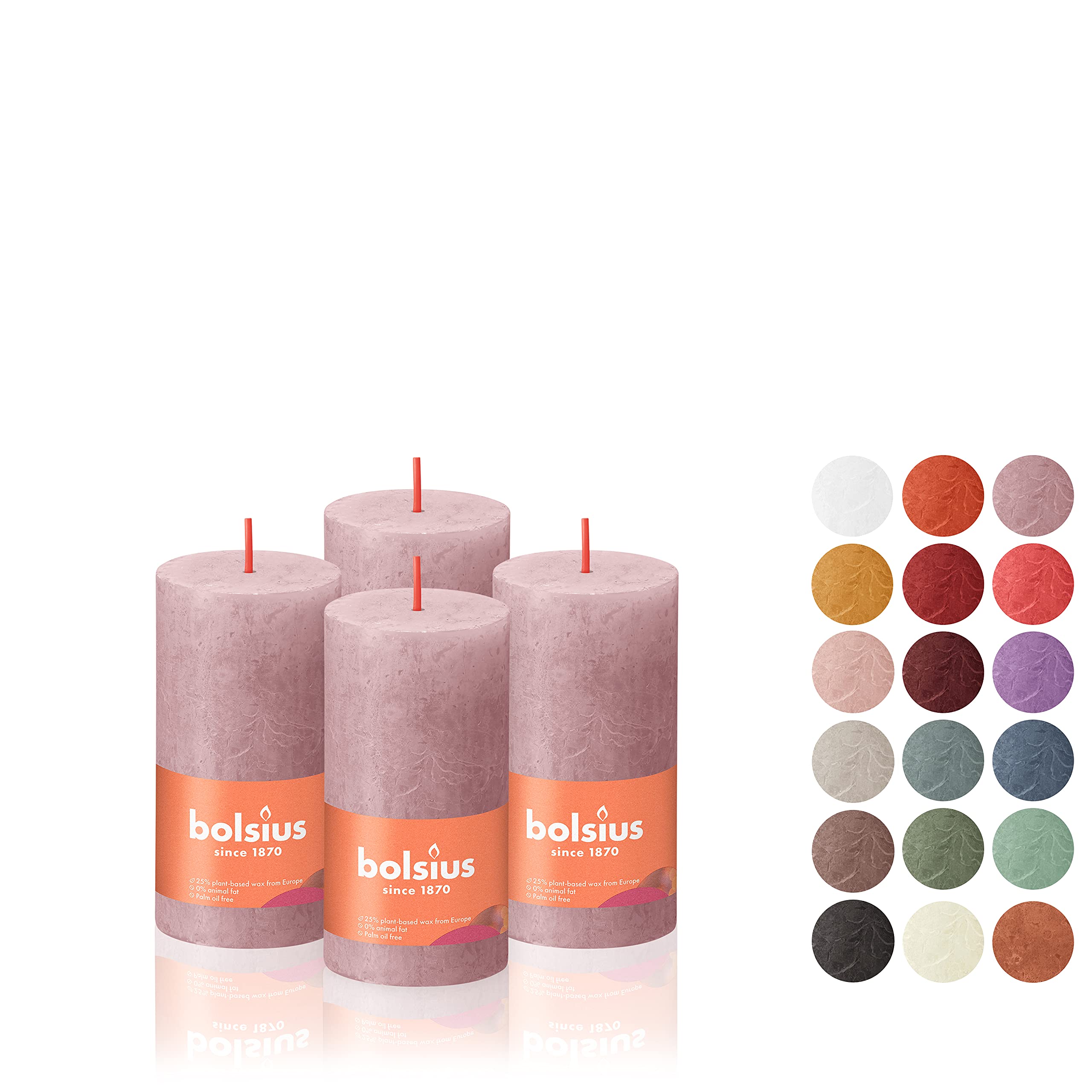 BOLSIUS 4 Pack Ash Rose Rustic Pillar Candles - 2 X 4 Inches - Premium European Quality - Includes Natural Plant-Based Wax - Unscented Dripless Smokeless 30 Hour Party D�cor and Wedding Candles - Very Good