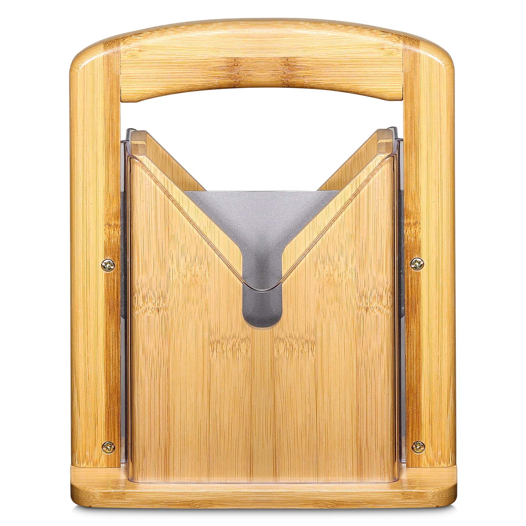 Bamboo Bagel Slicer - Guillotine Bagel Cutter with Clear Safety Shield, Non Stick Blade and Easy Grip Handle - Bread Slicer for Homemade and Commercial Buns, Muffins and Rolls (By Homeries) - Acceptable