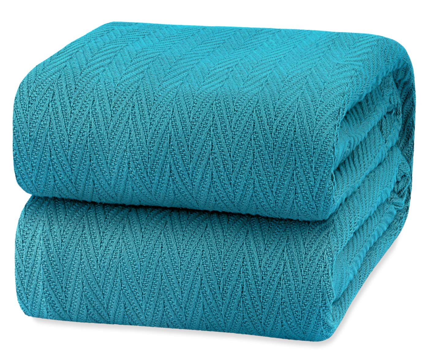 White Classic Queen Size Blanket for Bed, 100% Cotton Blankets Soft and Breathable, 410Gsm Waffle Lightweight Summer Blanket 90x90 Inches Teal - Very Good