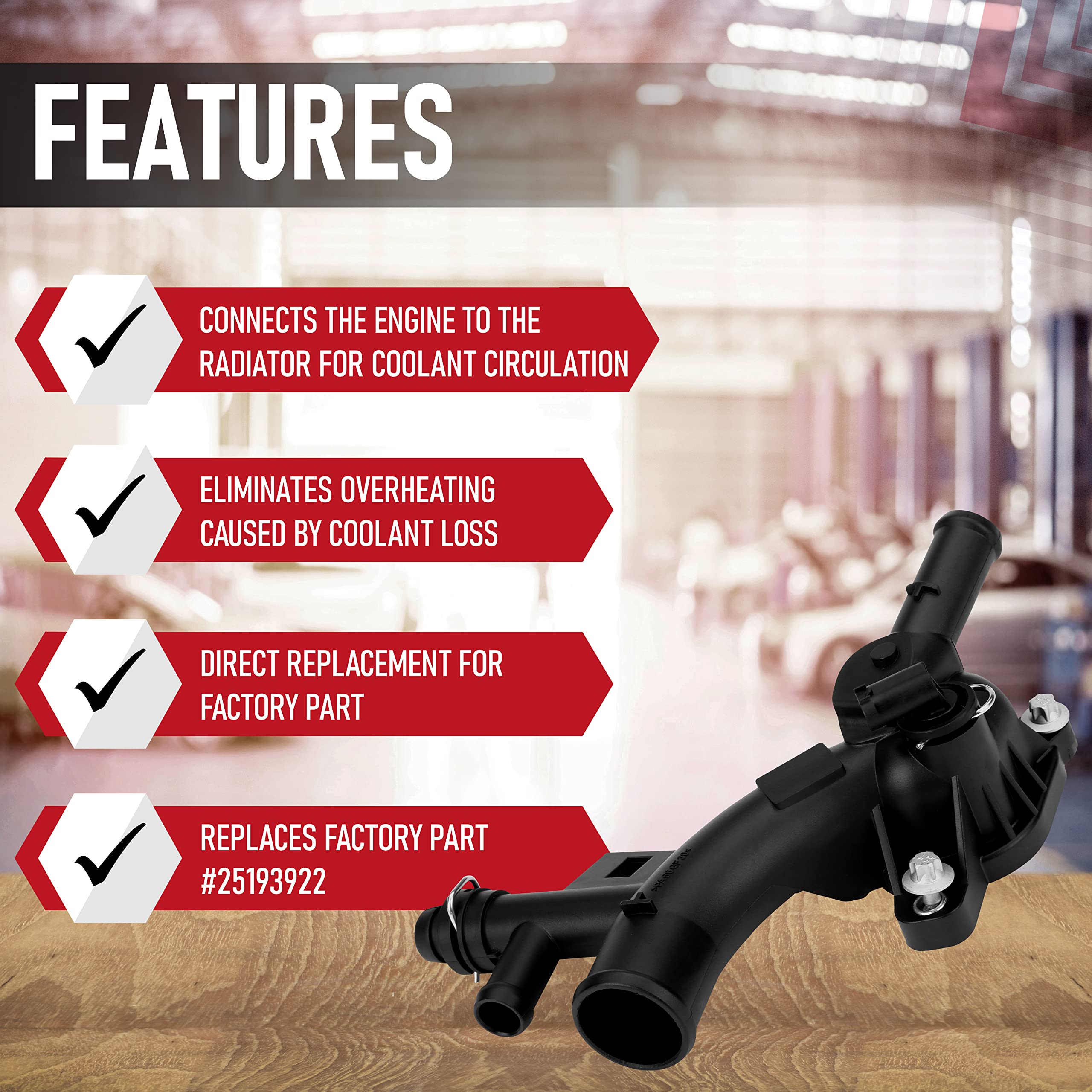 Engine Coolant Housing Water Outlet with Sensor - Compatible with Chevy Cruze, Sonic, Trax and Buick Encore 1.4L - Replaces 25193922, 15-11105, 902-846, 55565334, 1511105, 902846 - Very Good