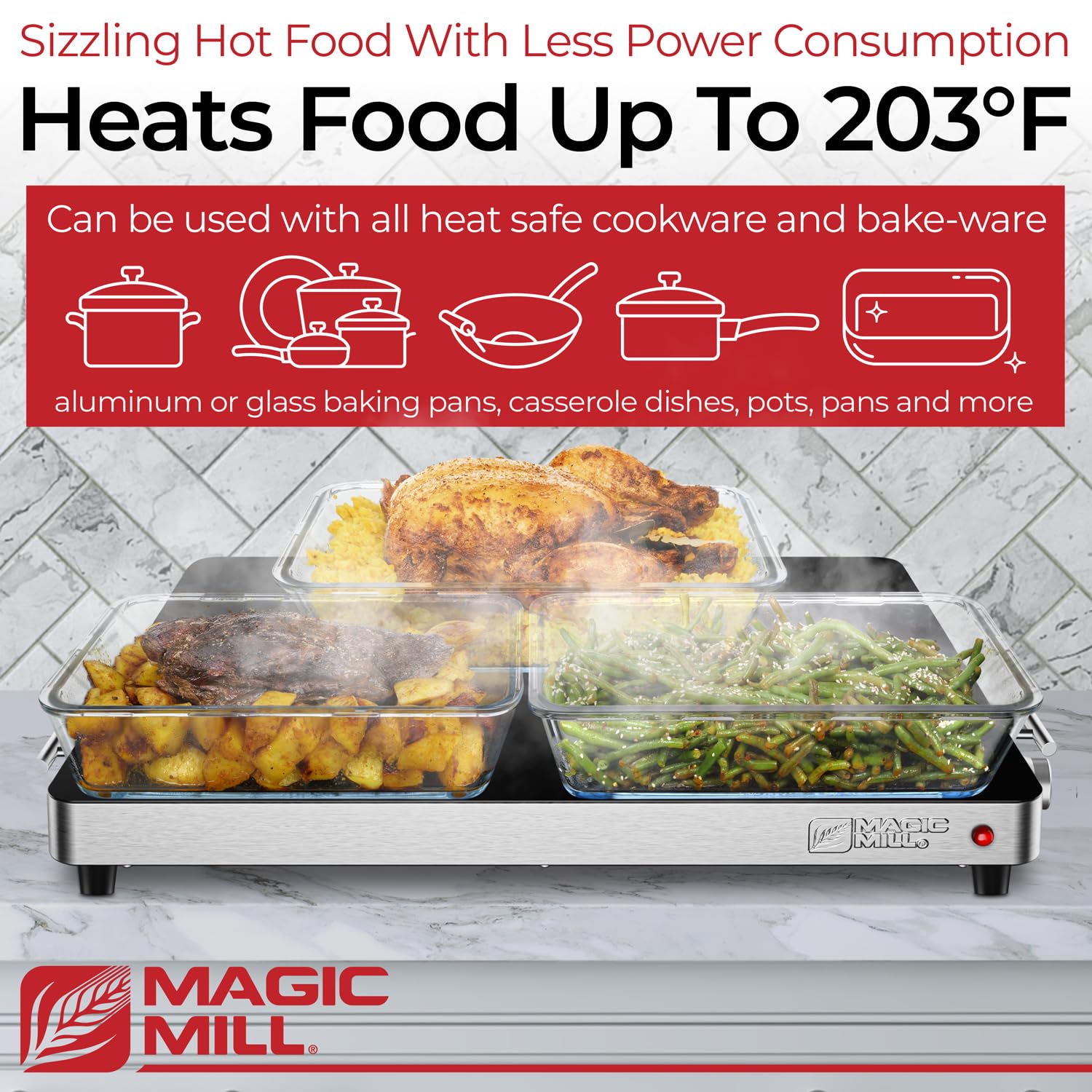 Magic Mill Extra Large Food Warmer for Parties | Electric Server Warming Tray, Hot Plate, with Adjustable Temperature Control, for Buffets, Restaurants, House Parties, Party Events (21" x 16") - Acceptable