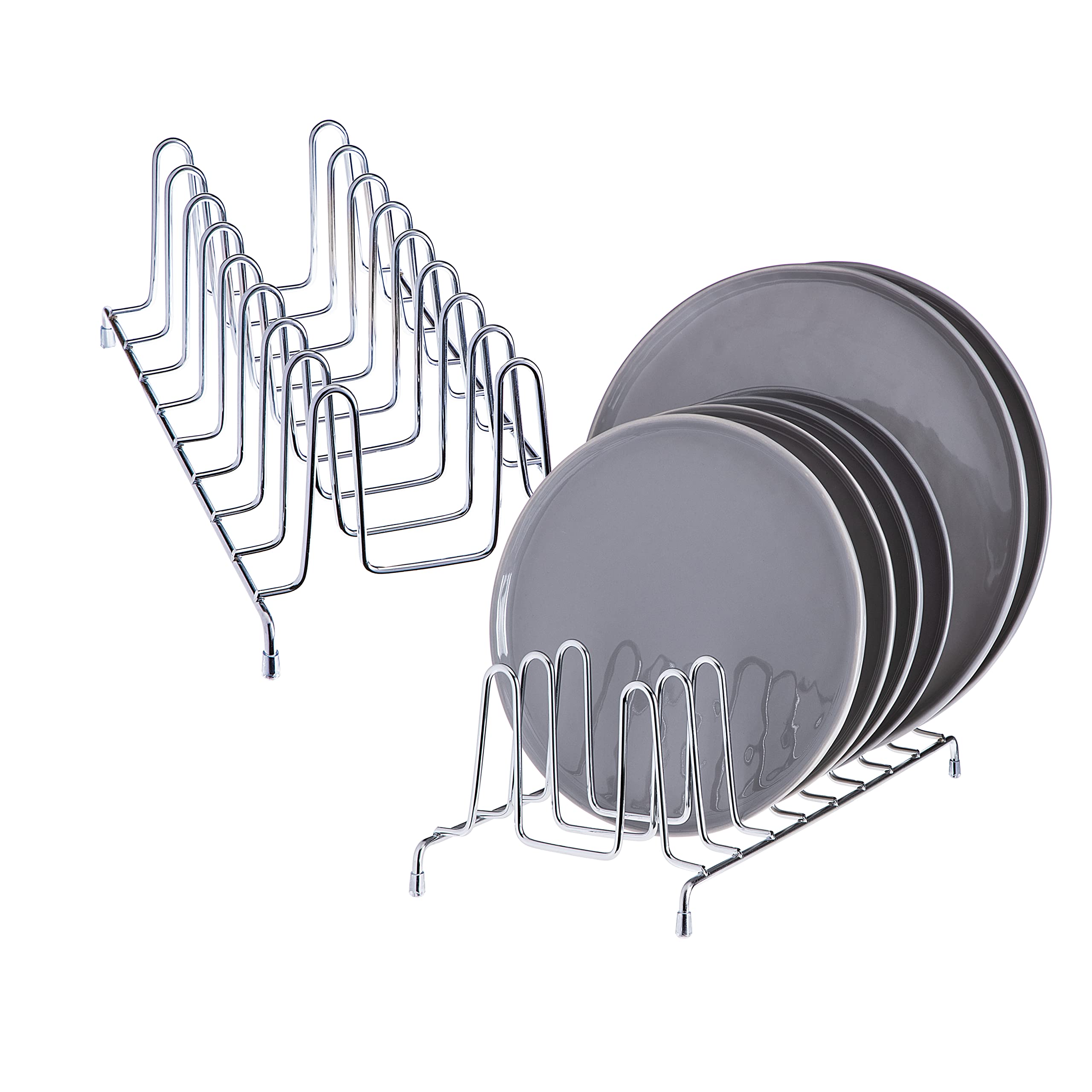 SIMPLEMADE Kitchen Dish Rack Organizer - 2 Wire Metal Cabinet Organizers and Storage Rack for Plates, Dishes, Pots, Pot Lids, Pan Lids, Container Lids - Shelf, Counter & Pantry Organization (Chrome) - Like New