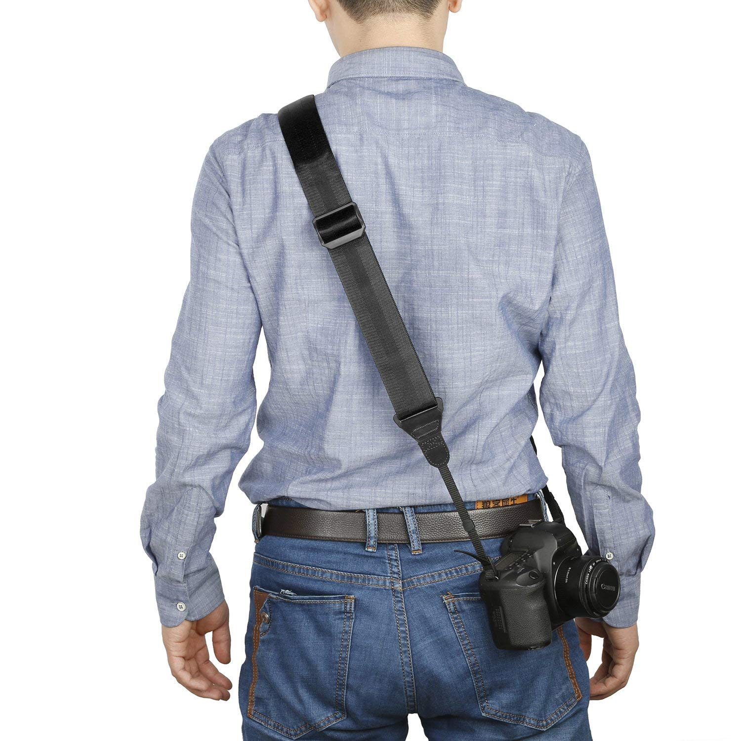 Movo Ultrasoft Nylon-Webbed Shoulder/Sling Camera Strap with Anti-Fatigue Gel Neck Pad for Cameras and Binoculars (Black) - Acceptable