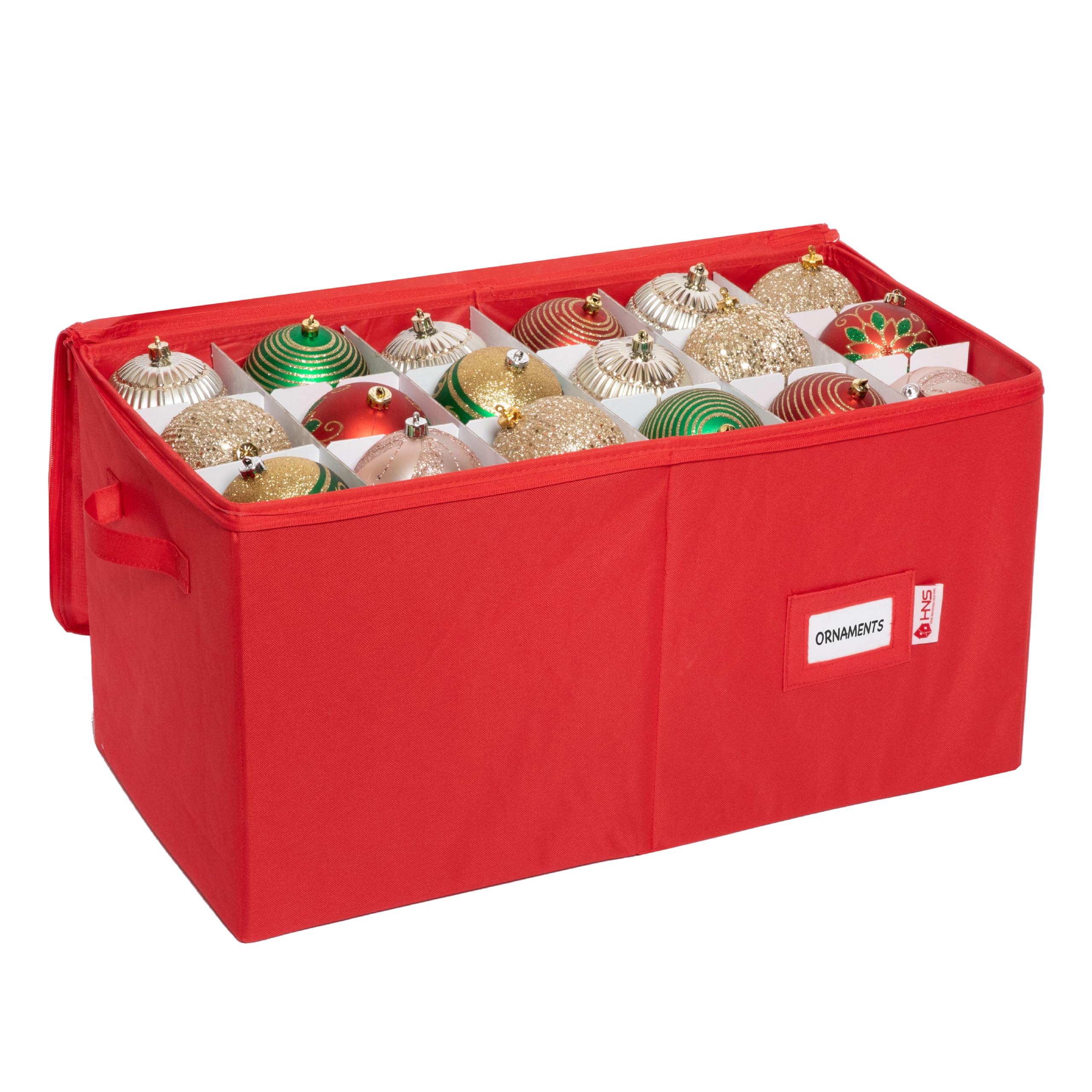 Christmas Ornament Storage Container with Dividers -Box Stores Up to 54-4" Ornaments, Zippered, Convenient, Adjustable, Heavy Duty 600D, Large Organizer Bin to Protect and Store Holiday D�cor (Red) - Acceptable