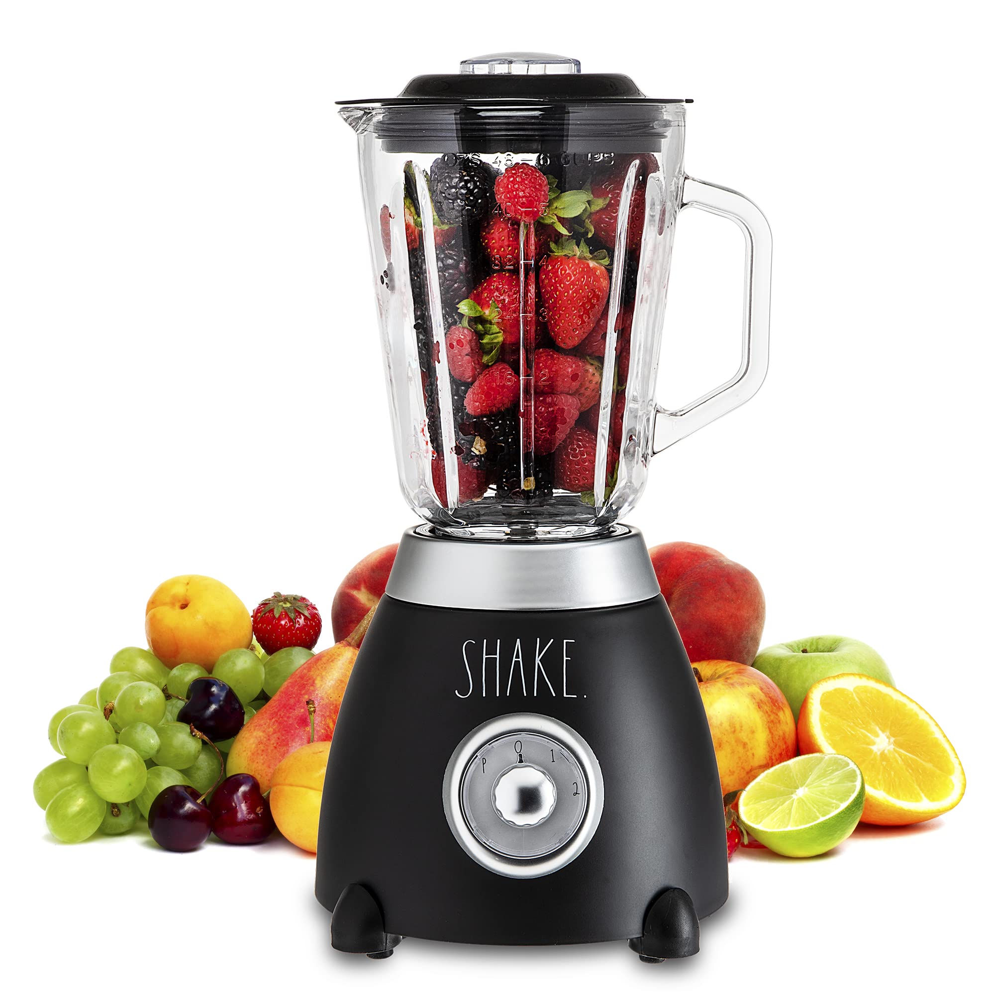 Rae Dunn Table and Countertop Blender- 2 Speed Blender with 1.5 L Glass Container and Lid, 500 W Shake and Smoothie Maker, Juice Blender with 6 Blades - Like New