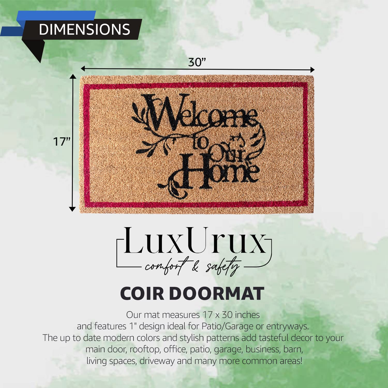 LuxUrux Welcome Mats Outdoor Coco Coir Doormat, with Heavy-Duty PVC Backing - Natural - Perfect Color/Sizing for Outdoor uses. - Acceptable