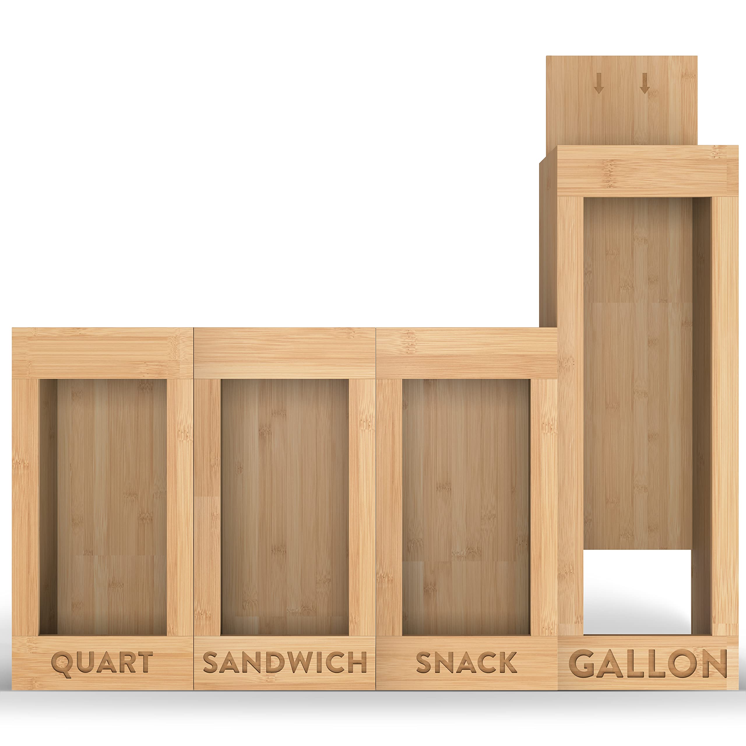 Magic Mill Ziplock Bag Organizer for Drawer | Bamboo Kitchen Storage Organization, Eco-Friendly Plastic Baggie Holder, Dispenser & Organizer for Ziploc Bags 4-PC - Like New