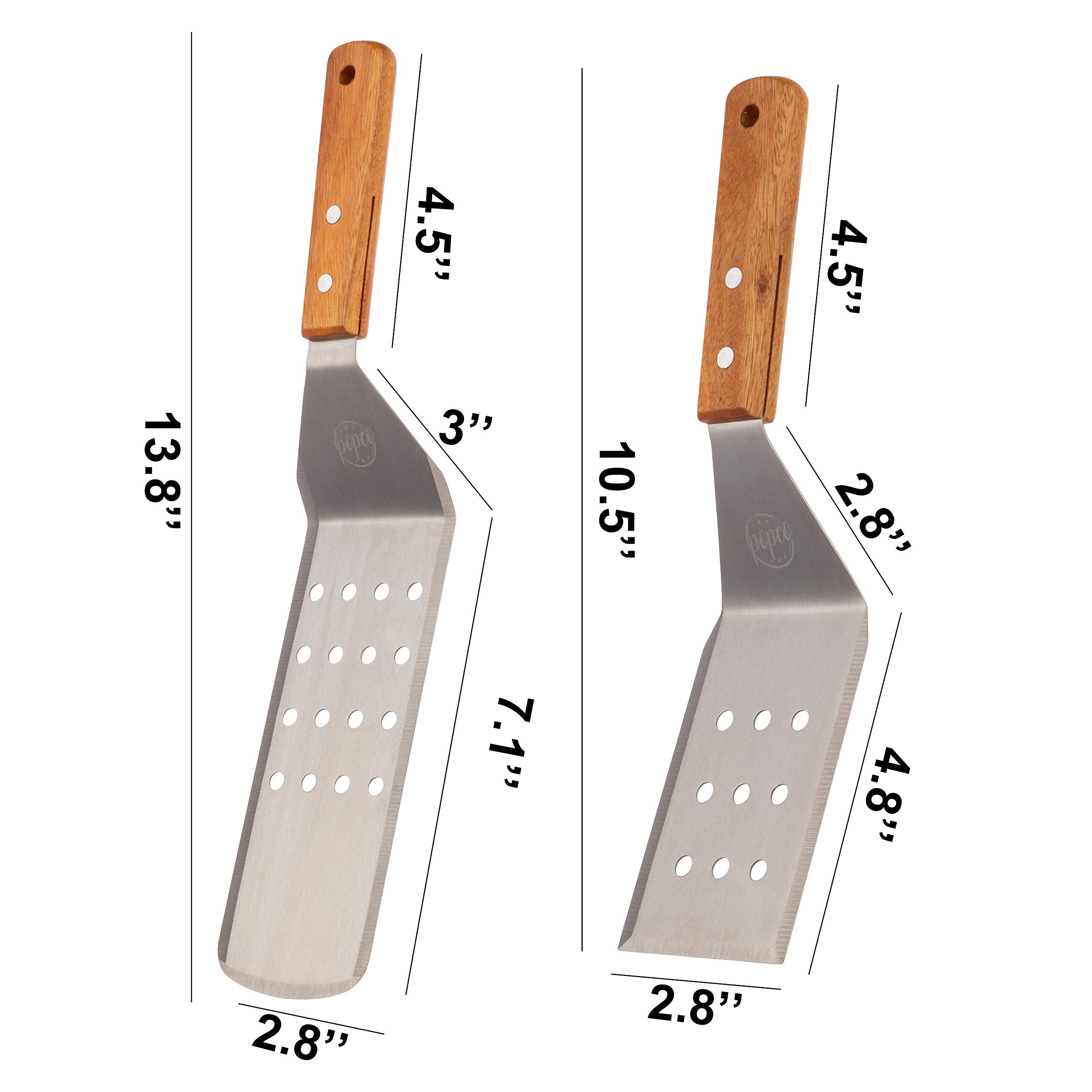 POPCO Set of 2 Wood Handle Heavy Duty Stainless Steel Restaurant Hamburger BBQ Grill Turners Spatulas - Like New