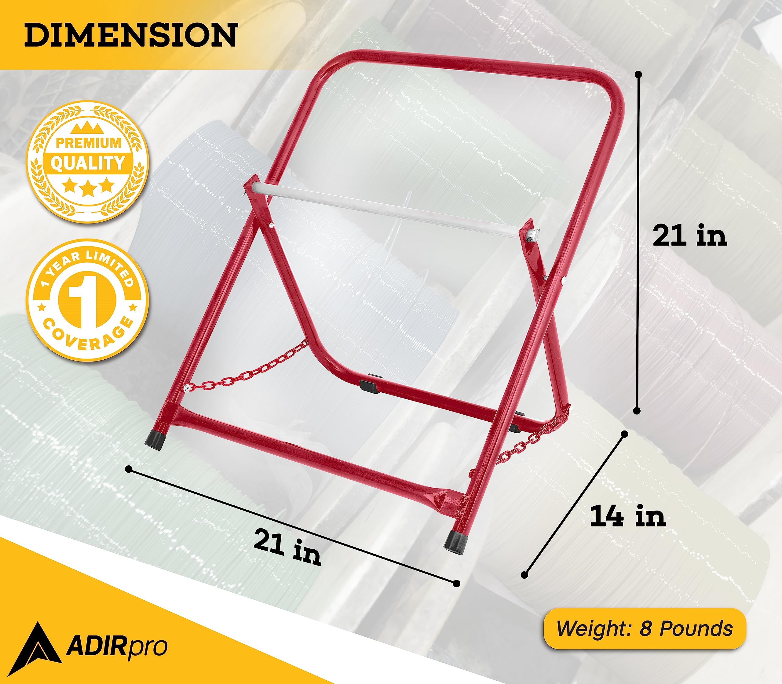AdirPro Durable Single Axle Cable Caddy - Commercial Industrial Grade Steel Wire Dispenser - Compact Design Holds Cable Reels Up to 20" Diameter and 100 lb Capacity - Red - Very Good
