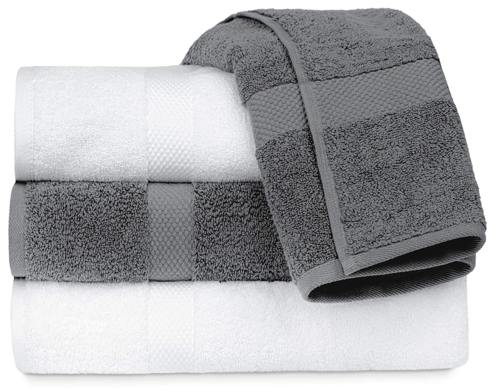Luxury White Bath Towels Large - 100% Soft Cotton 700 GSM | Absorbent Hotel Bathroom Towel | 27 inch X 54 inch | Set of 4 | Grey/White - Like New