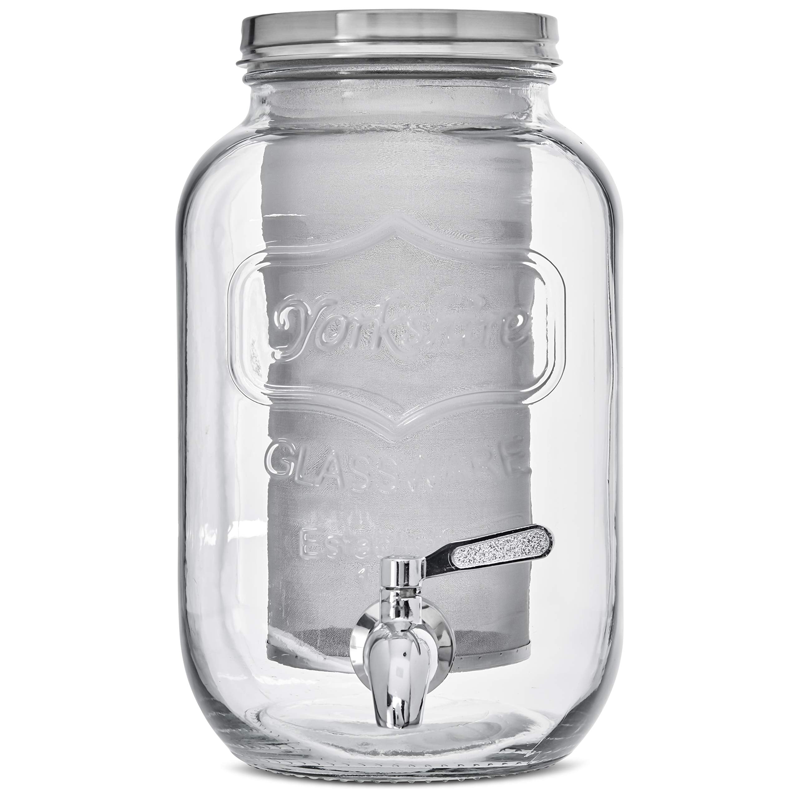 kitchentoolz Gallon Cold Brew Coffee Maker Dispenser - 4 Quart Strong Glass Container with Stainless Steel Spigot Dispenser, Metal Filter and Airtight Metal Lid -for Large Batch Cold Brewing - Like New