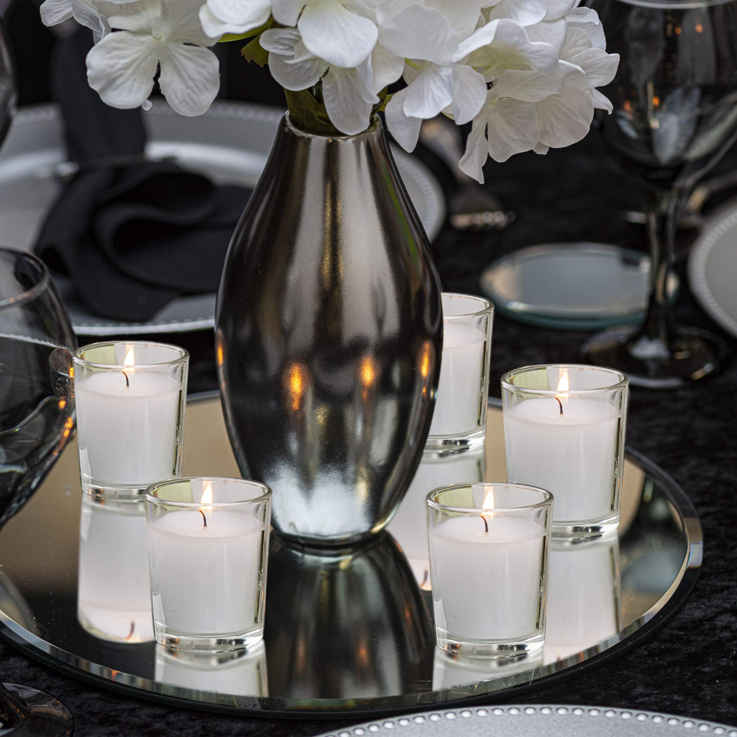 KISCO CANDLES: Votive Candles with Holders Clear Decorative Glass Home Decor, Beautiful Living Room, Kitchen, Bathroom Lighting | Long-Lasting Wax - Like New