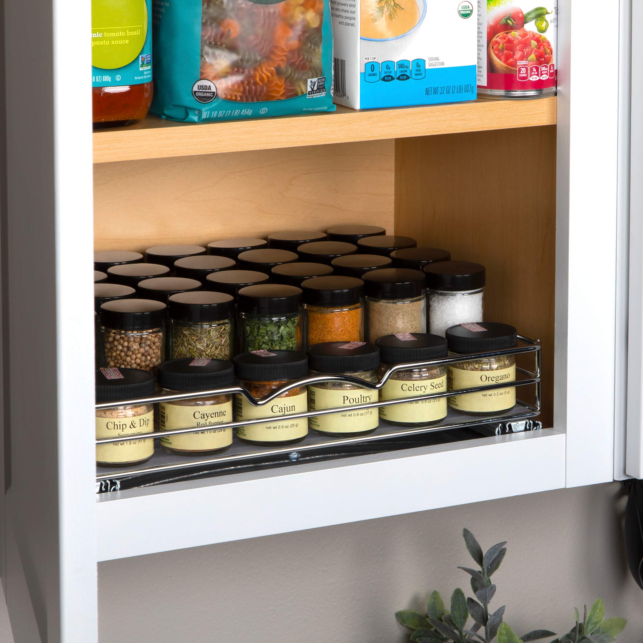 Pull Out Cabinet Organizer for Spices, Cans - Heavy Duty with 5 Year Limited Warranty- Pull Out Spice Rack- Chrome 14-3/8"Wx 10-1/2"D x 2-3/4� H Cabinet Pull Out Shelf for Cans, Hardware, Dishes, Etc. - Like New