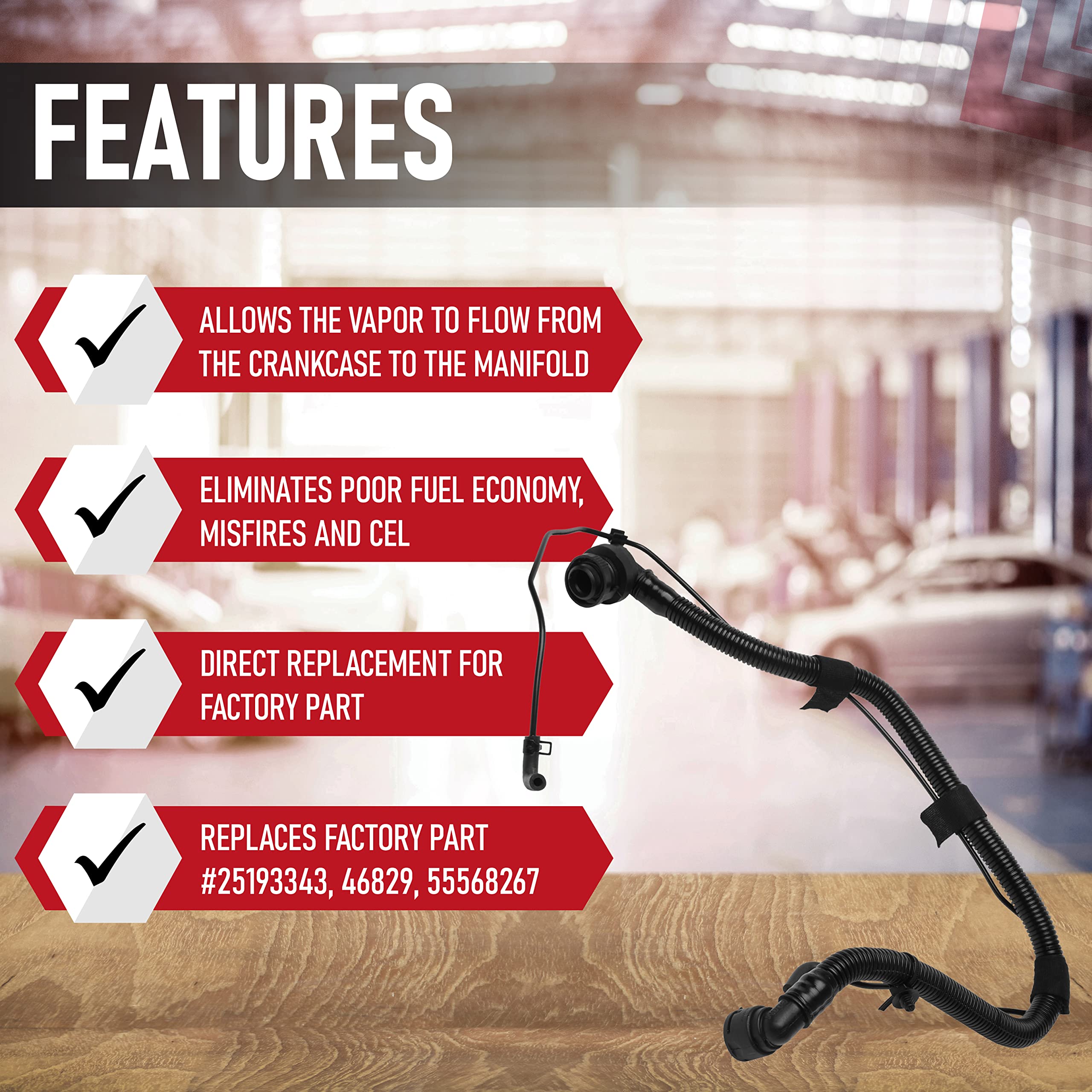 PCV Valve Tubing - Compatible with Buick and Chevy Vehicles 1.4L Engine - Encore, Cruze, Sonic, Trax - Replaces 25193343, 46829, 55568267 - Positive Crank Ventilation Valve Pipe with Bypass Valve Tube - Like New