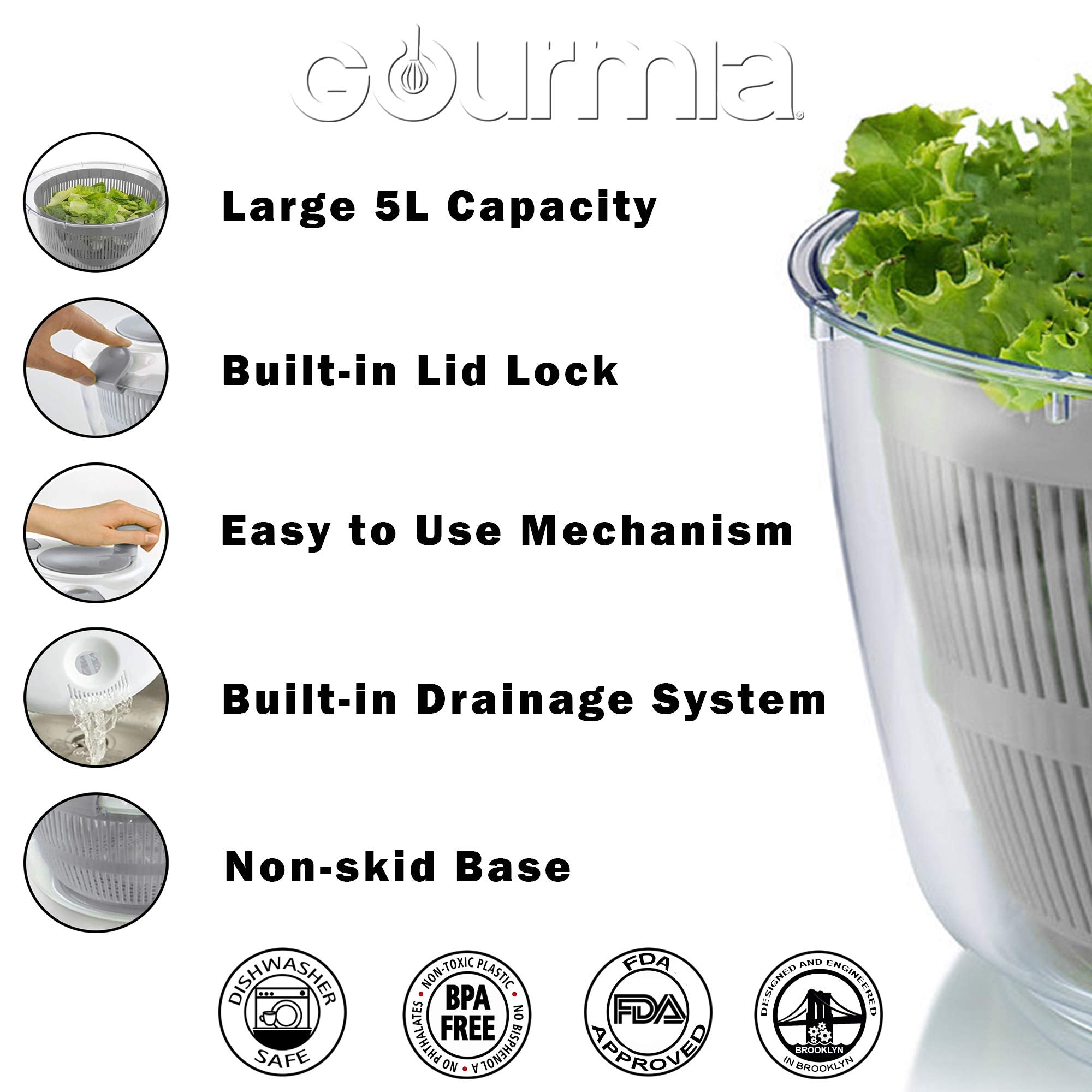 Gourmia GMS9100 Collapsible Salad Spinner Manual Veggie & Lettuce Dryer With Crank Handle & Folding Design Extra Large Capacity, Durable BPA free food safe material,Green - Like New