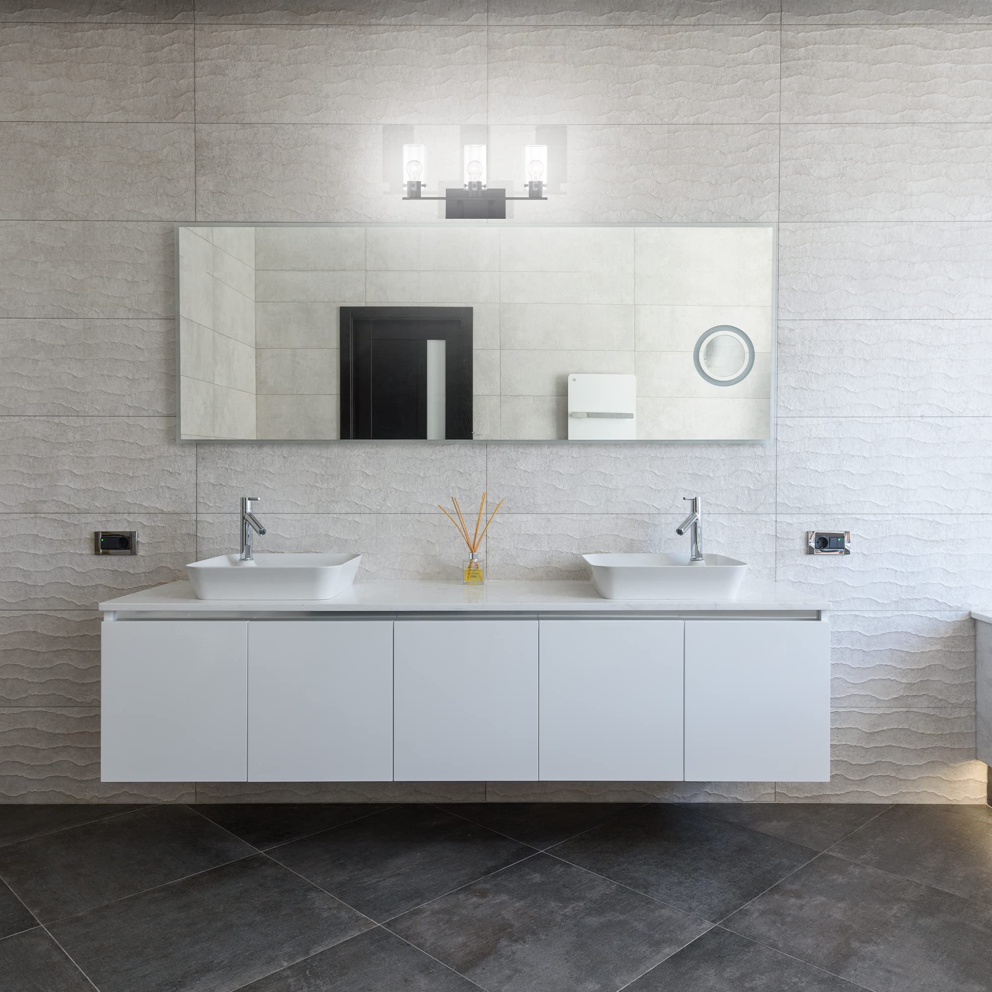Ciata Lighting 3 Light Matte Black Vanity Light Fixture with Clear Cylinder Glass Shade, Matte Black Bathroom Light Wall Sconce Over Mirror, Up/Down Installation, Metal Wall Mounted Lamp  - Like New