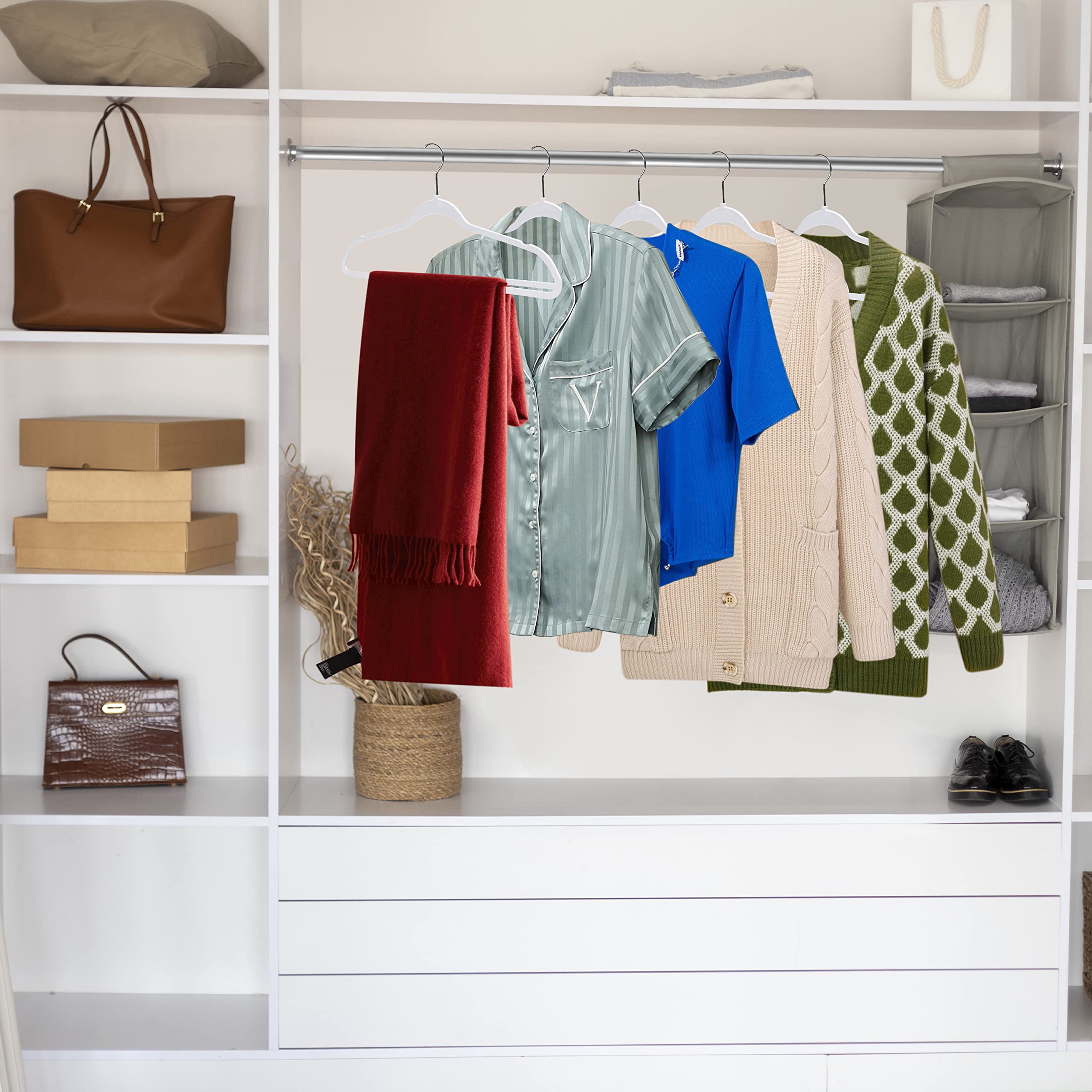 Quality Plastic Non Velvet Non-Flocked Spacemaker Hangers White Swivel Hook- (50) - Good