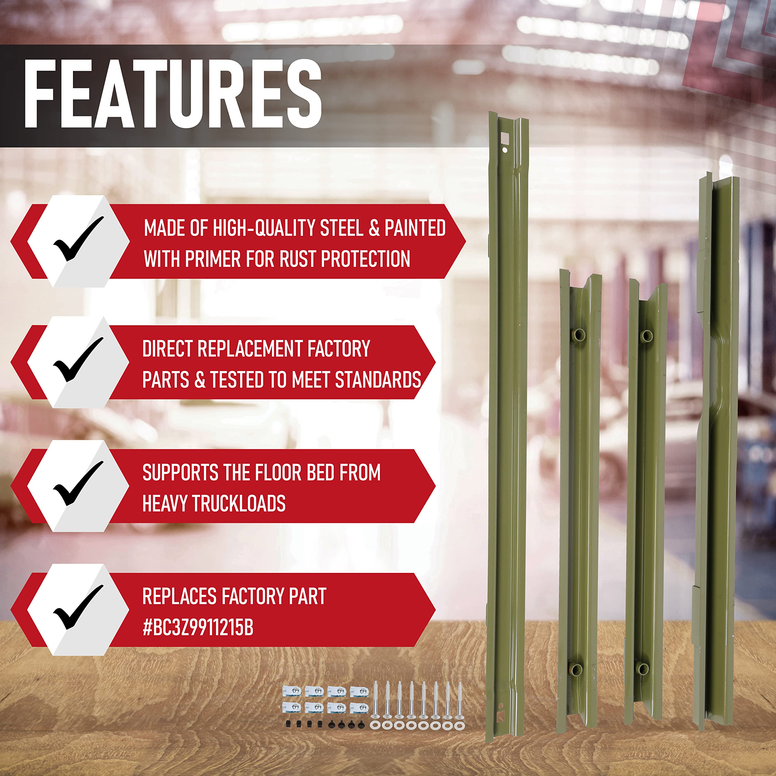 Replacement Short Bed Crossmember Kit with Mounting Hardware - Compatible with Ford F-250 and F-350 Super Duty Trucks - Replaces BC3Z9911215B, F81Z9911215BA, 926-988 - Bed Floor Support with Bolts - Very Good