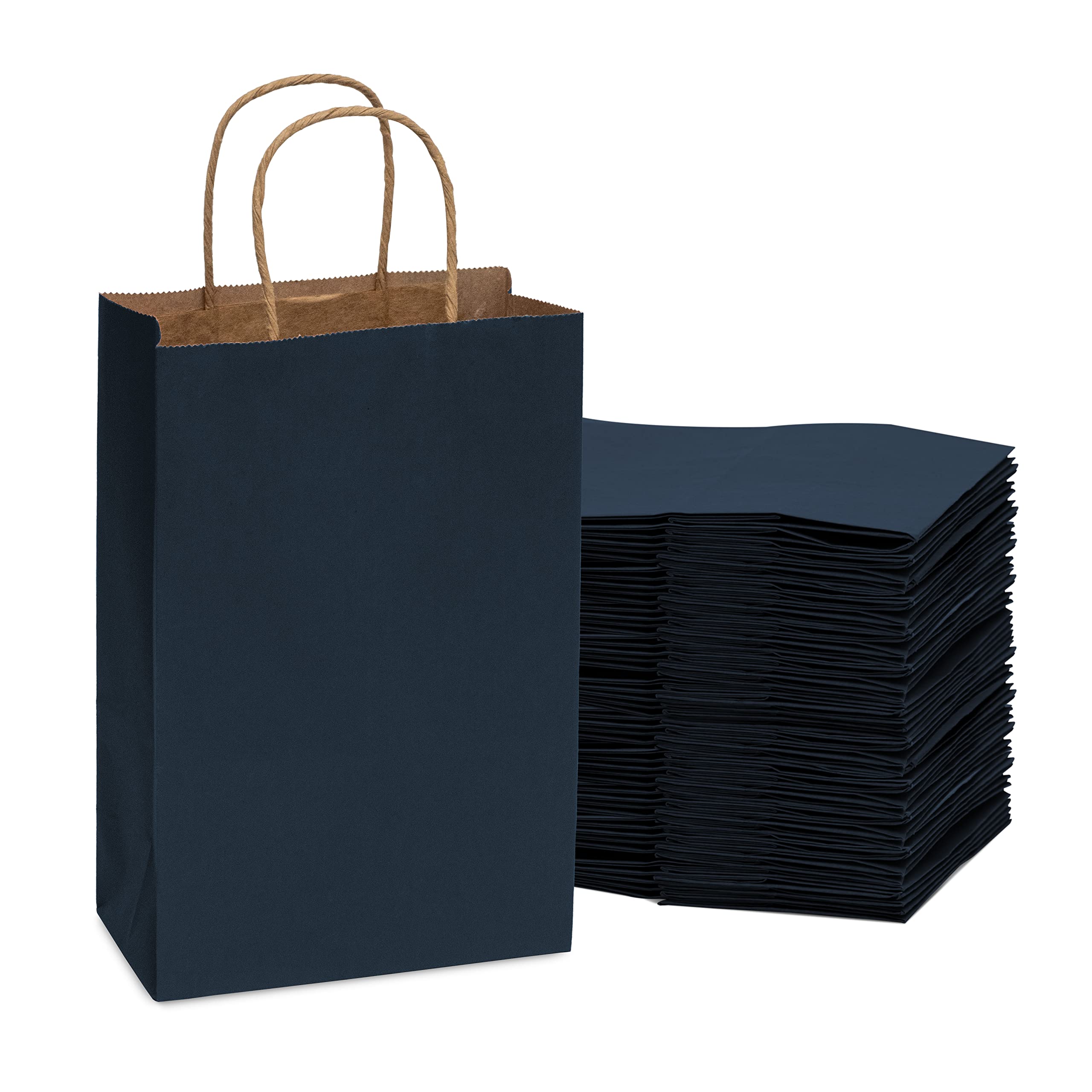 Blue Gift Bags - 6x3x9 100 Pack Navy Kraft Paper Shopping Bags with Handles, Craft Totes in Bulk for Boutiques, Small Business, Retail Stores, Birthday Parties, Restaurants, Take-Out  - Like New