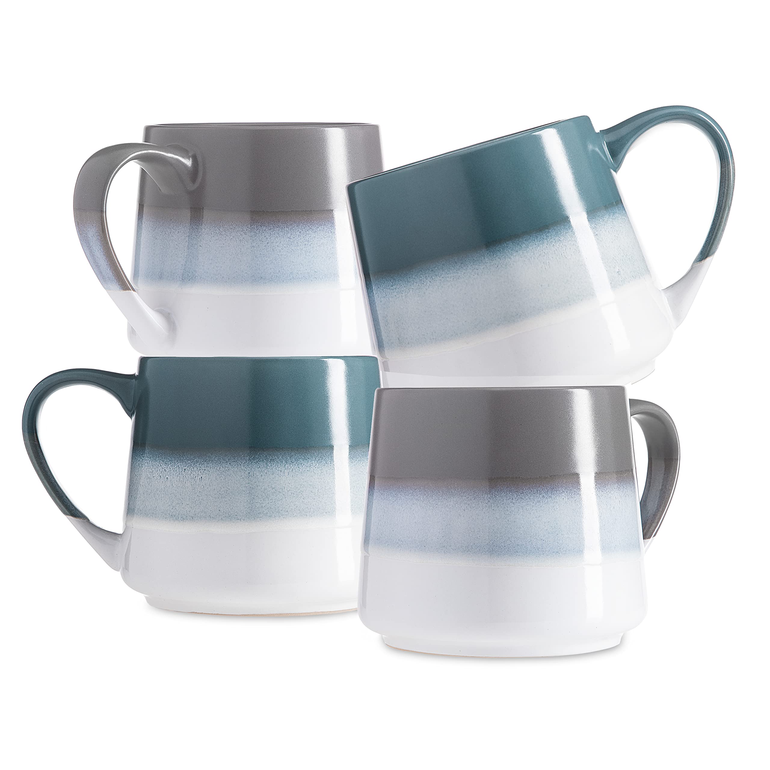 Heartland Hive Set of 4 Stoneware Coffee Mugs- Ombre Printed Bright & Colorful Coffee Cups, Mugs for Tea, Latte, and Hot Chocolate, 20 oz (Blue and Grey) - Like New