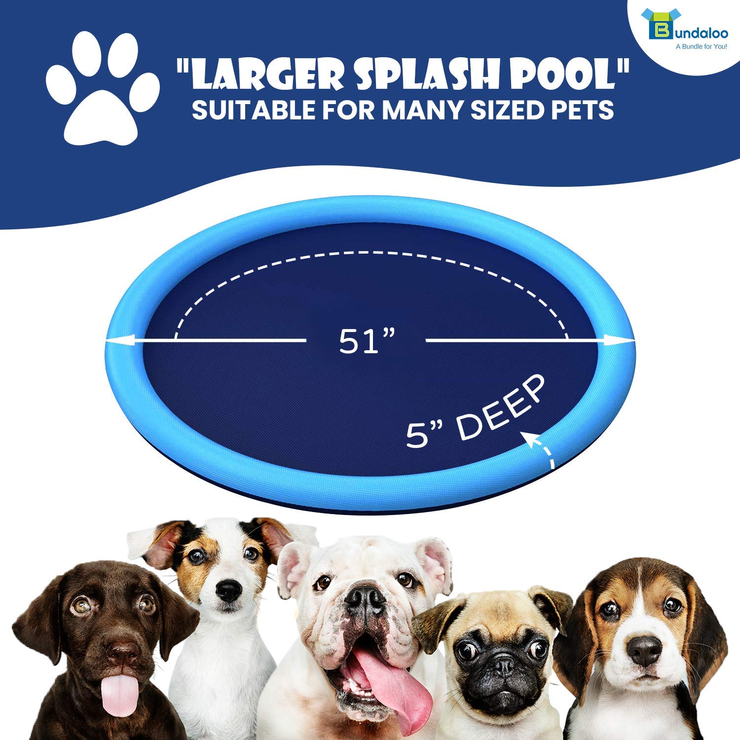 Bundaloo Dog Sprinkler Pool - Outdoor Water Splash Mat & Bathing Fountain for Pets - Thick PVC Material, Non-Slip Bottom, Connects to Standard Garden Hoses - Summer, Lawn & Yard Toy - 51� Diameter  - Like New