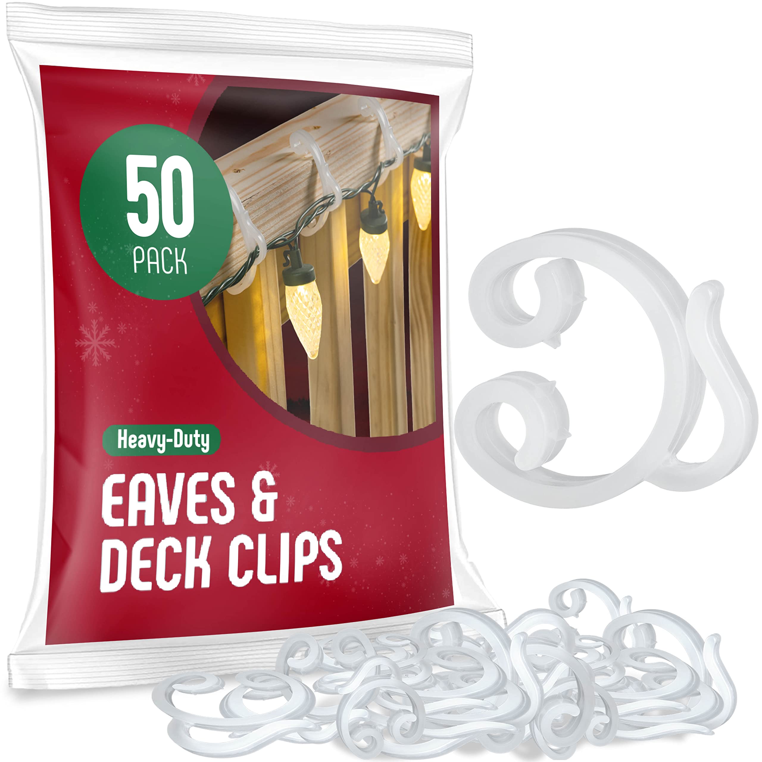 SEWANTA Holiday Light Clips Deck light Clips - Fascia Boards Clips, Banister light clips - Mount to Decks, Roof Eaves, Fence, And Staircases. Christmas light clips - Made In USA No Tools Required - Like New