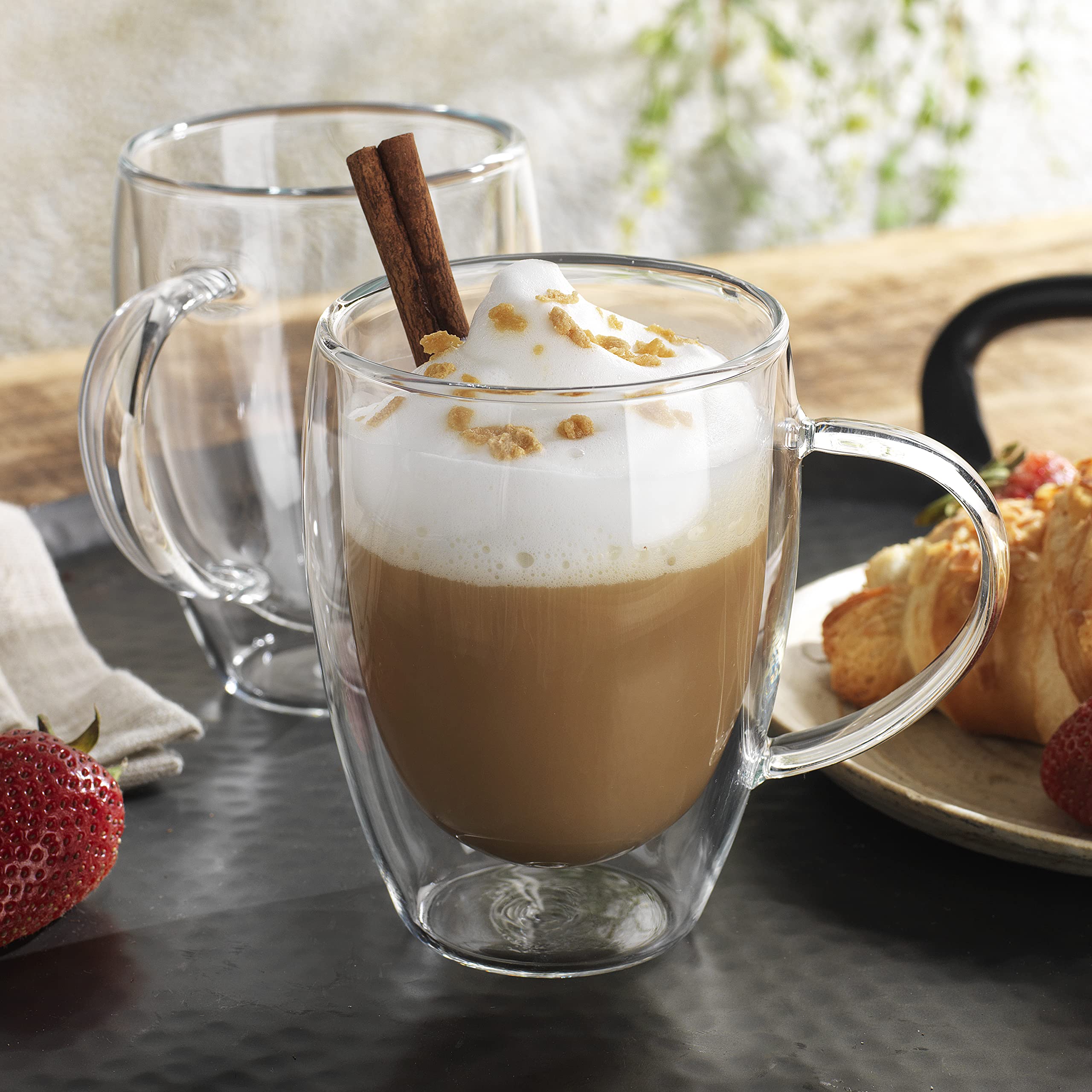 GLAVER�S Double Walled Glass Coffee Mugs � 2-Pack Coffee Cups Perfect For Hot Drinks � With Practical Handle and 12 Oz Capacity � Clear Glass Espresso Cups � Ultimate Insulated Coffee Mugs - Like New