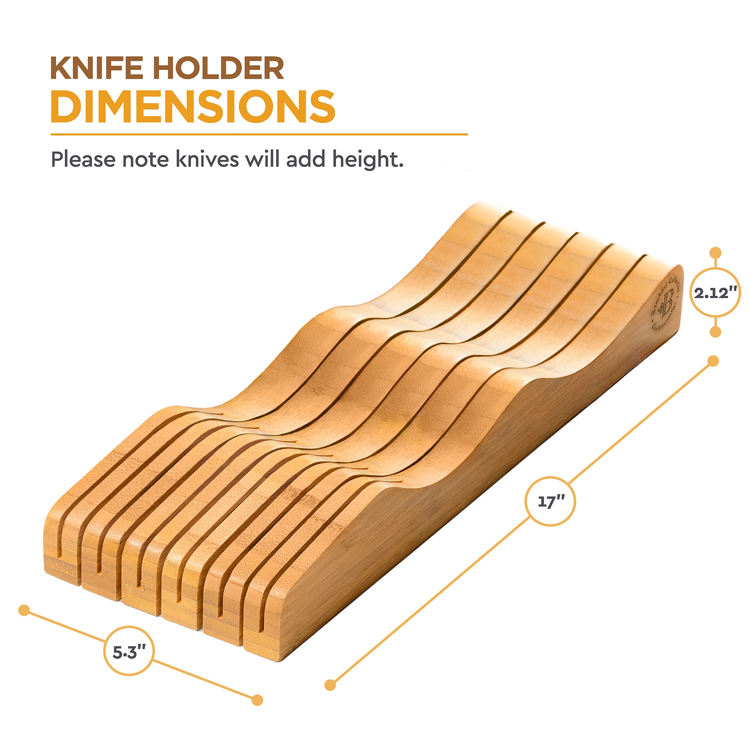 In-Drawer Knife Block Organizer - Bamboo Wood Drawer Knife Organizer - Holds 5 Long + 6 Short Knives (Not Included) - Store Knives with Blades Pointing Down - Like New