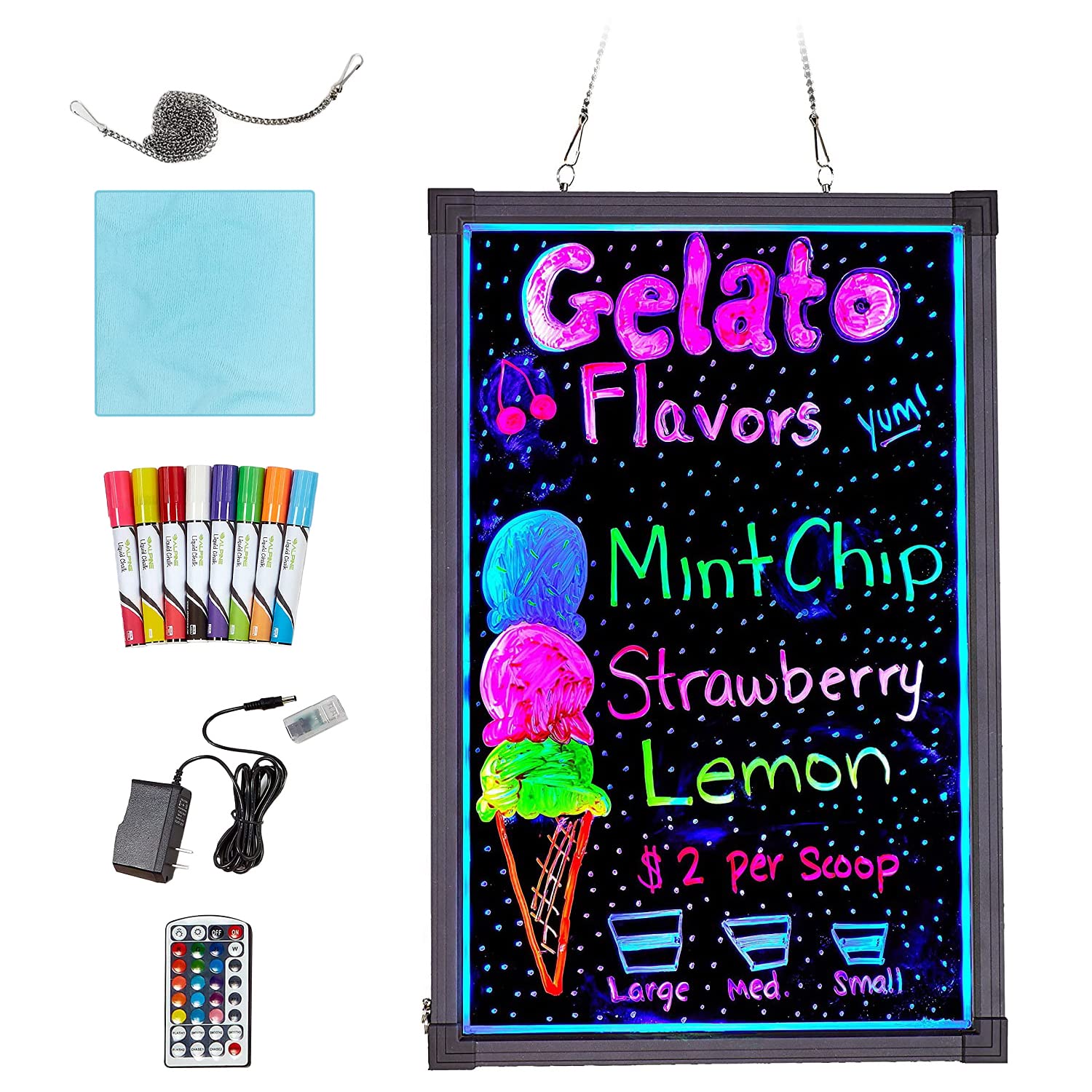 Alpine Industries LED Illuminated Hanging Message Writing Board - Very Good