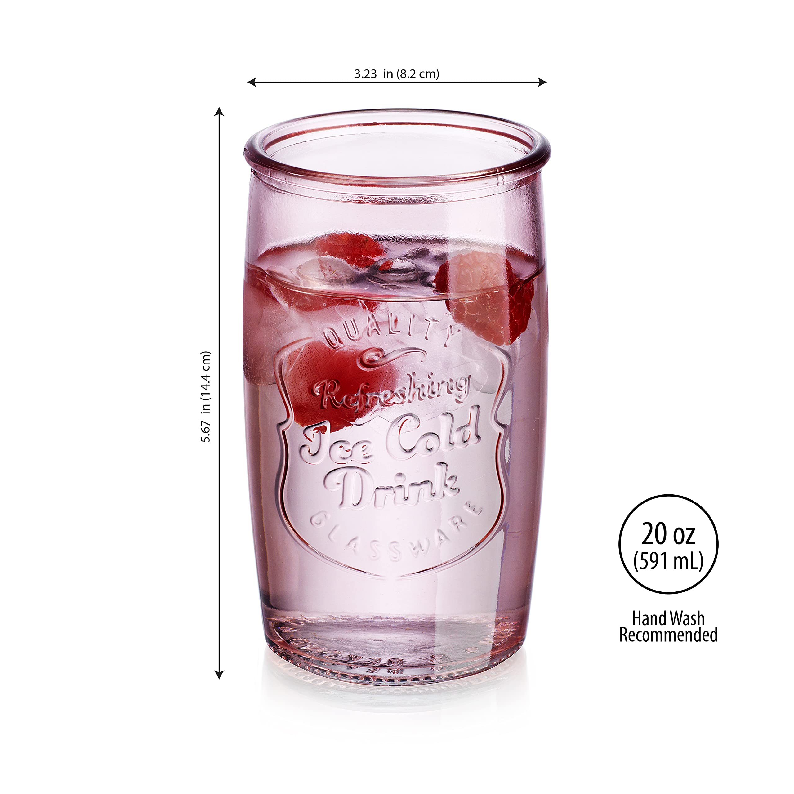 Glaver's Colored Glassware, Ice Cold Drinking Glasses Set of 4 � 18 Oz Vintage Glass Cups for Kitchen, Dining Table � Multi- Colors Glass Tumblers. Hand Wash. - Good