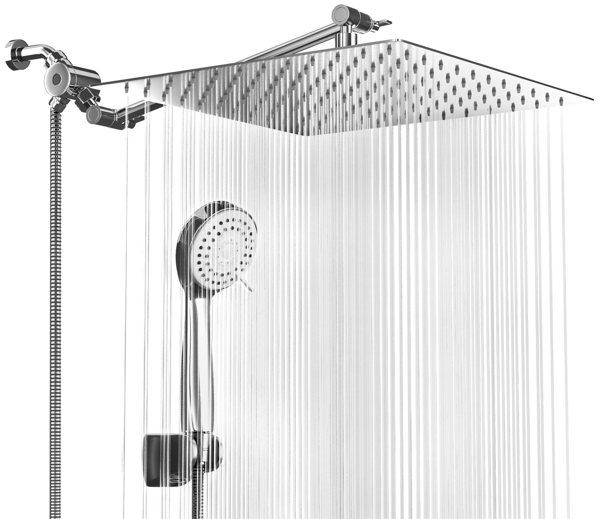High Pressure Rainfall Shower Head and Hand Held Shower Head Combo with 70 Inch Hose for Bath and Adjustable Extender Arm - Easy Install Anti Clog Jet Nozzles - Universal Fit for High, Low Water Flow - Like New